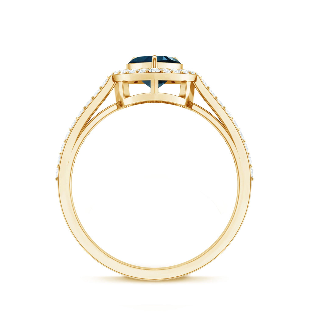 Heart Shaped London Blue Topaz Engagement Ring with Diamond Halo
