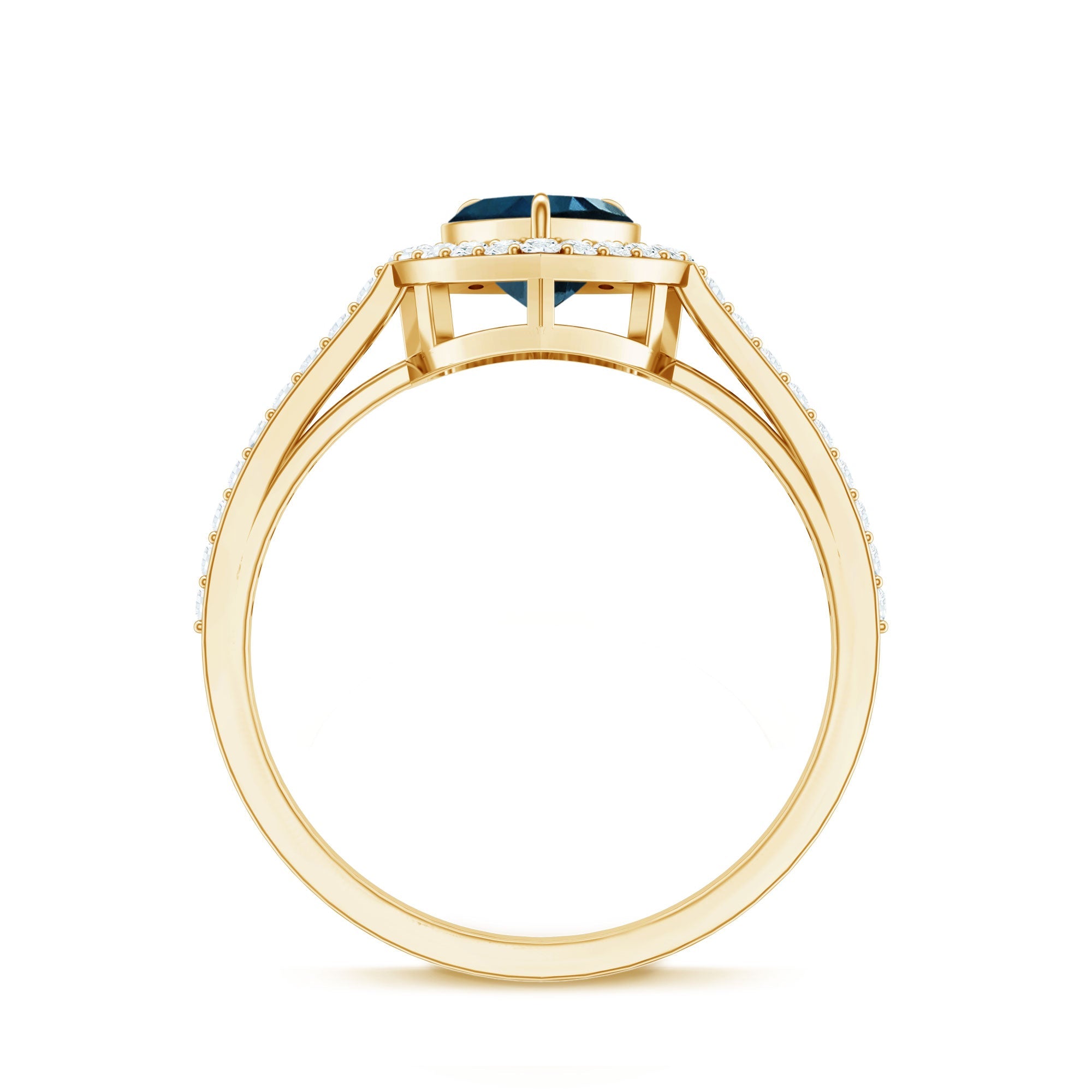 Heart Shaped London Blue Topaz Engagement Ring with Diamond Halo