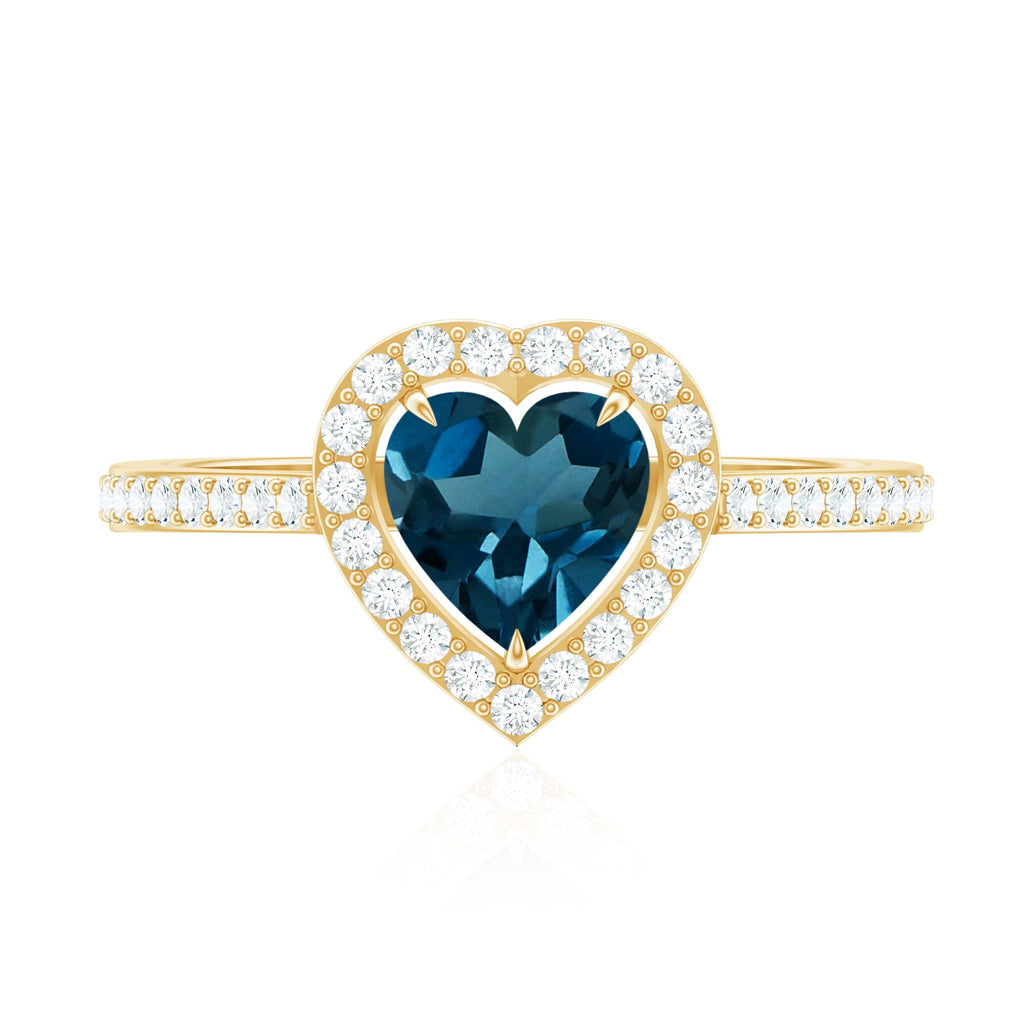 Heart Shaped London Blue Topaz Engagement Ring with Diamond Halo