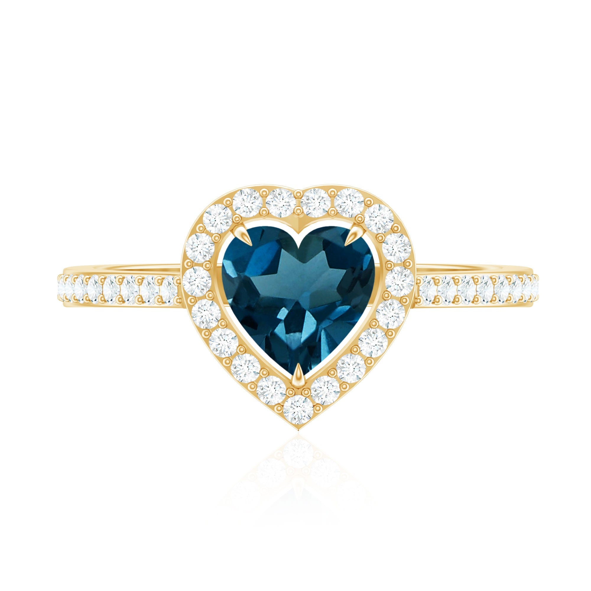 Heart Shaped London Blue Topaz Engagement Ring with Diamond Halo