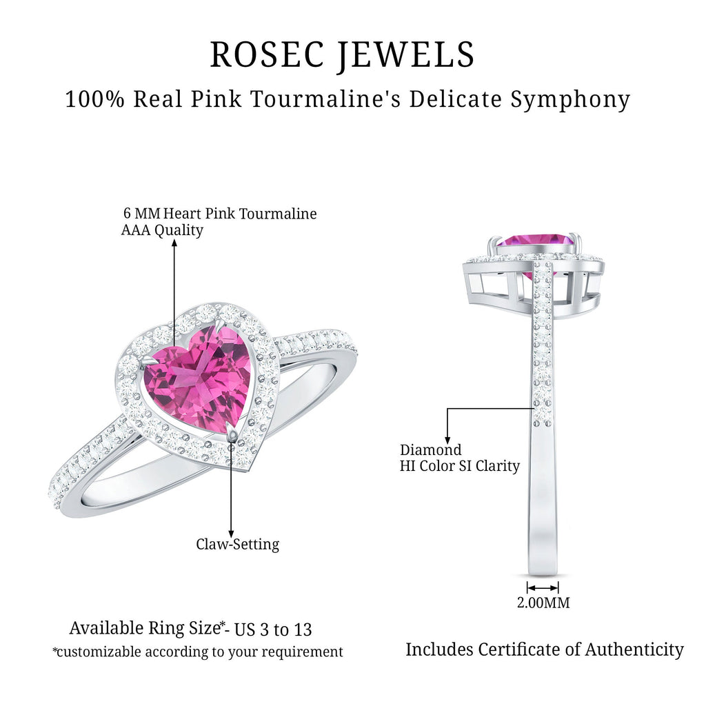 Heart Shape Pink Tourmaline Engagement Ring with Diamond Halo
