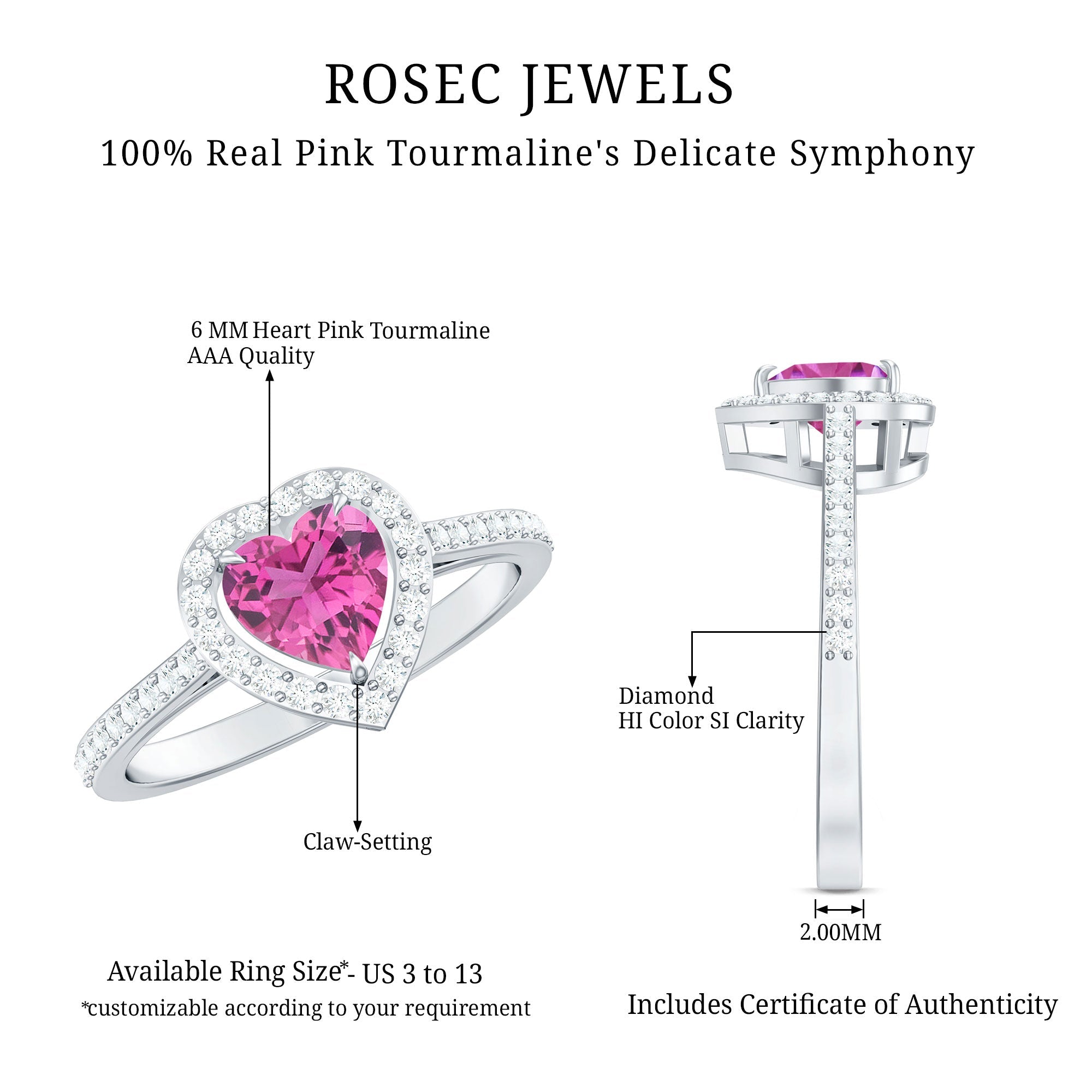 Heart Shape Pink Tourmaline Engagement Ring with Diamond Halo