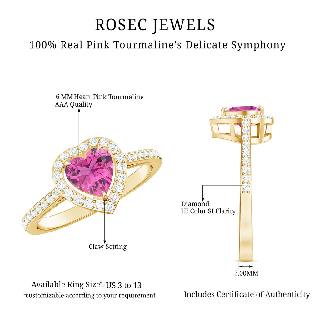 Heart Shape Pink Tourmaline Engagement Ring with Diamond Halo
