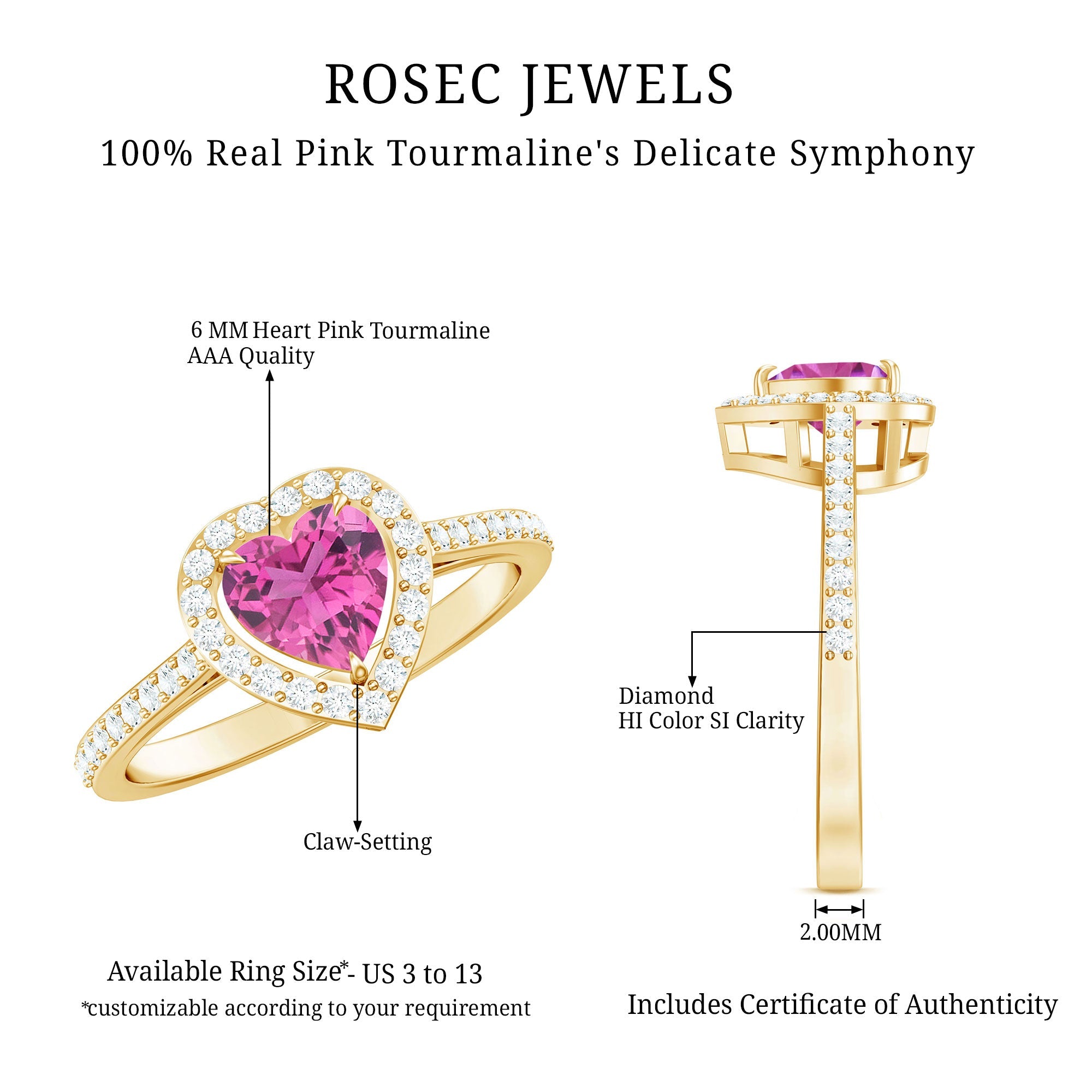 Heart Shape Pink Tourmaline Engagement Ring with Diamond Halo