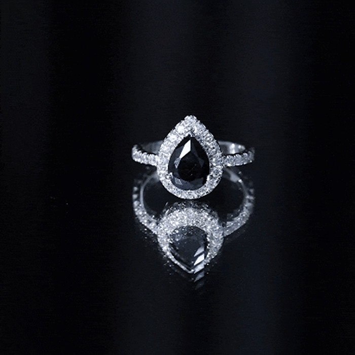 Minimal Created Black Diamond Engagement Ring with Diamond Accent