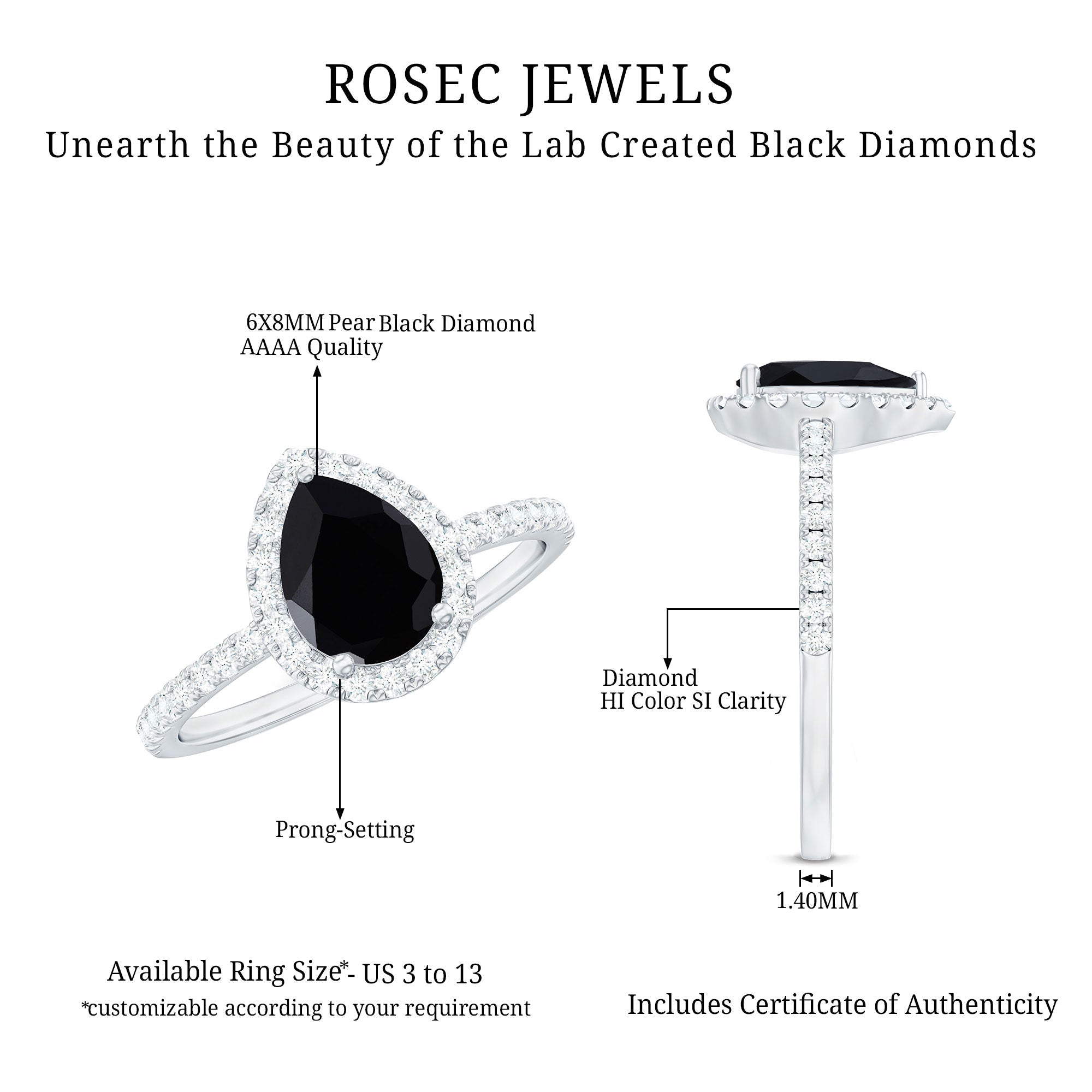 Minimal Created Black Diamond Engagement Ring with Diamond Accent