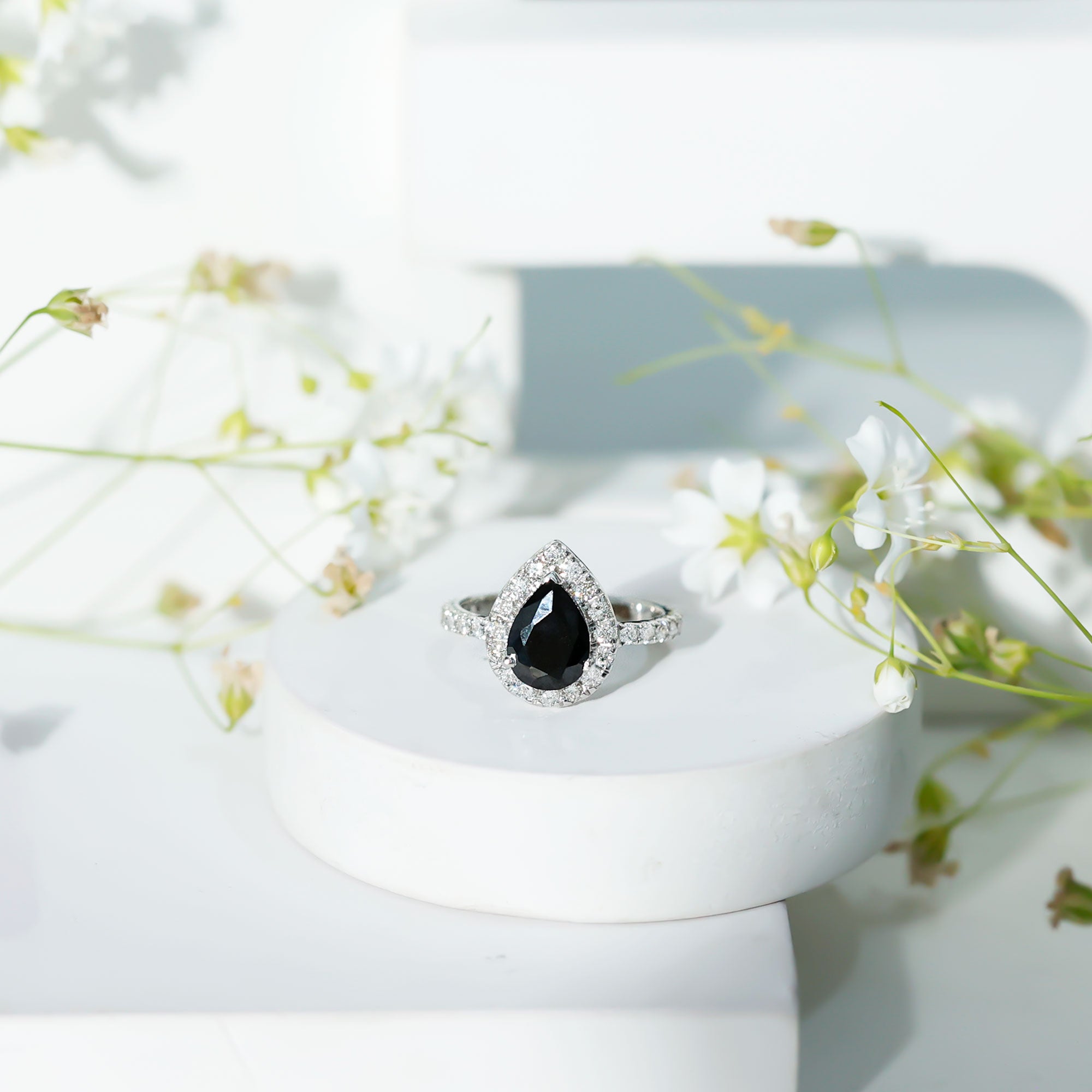 Minimal Created Black Diamond Engagement Ring with Diamond Accent