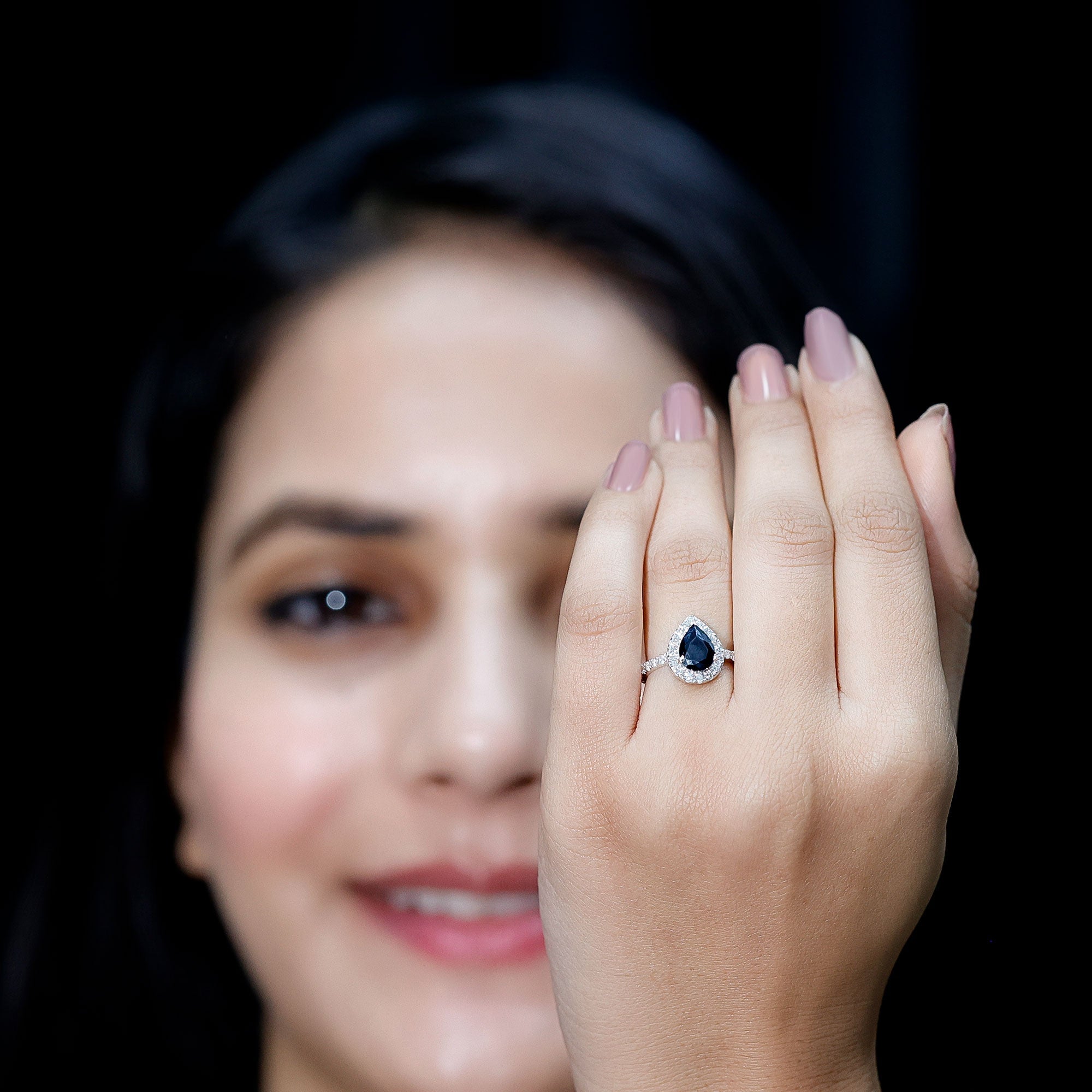 Minimal Created Black Diamond Engagement Ring with Diamond Accent