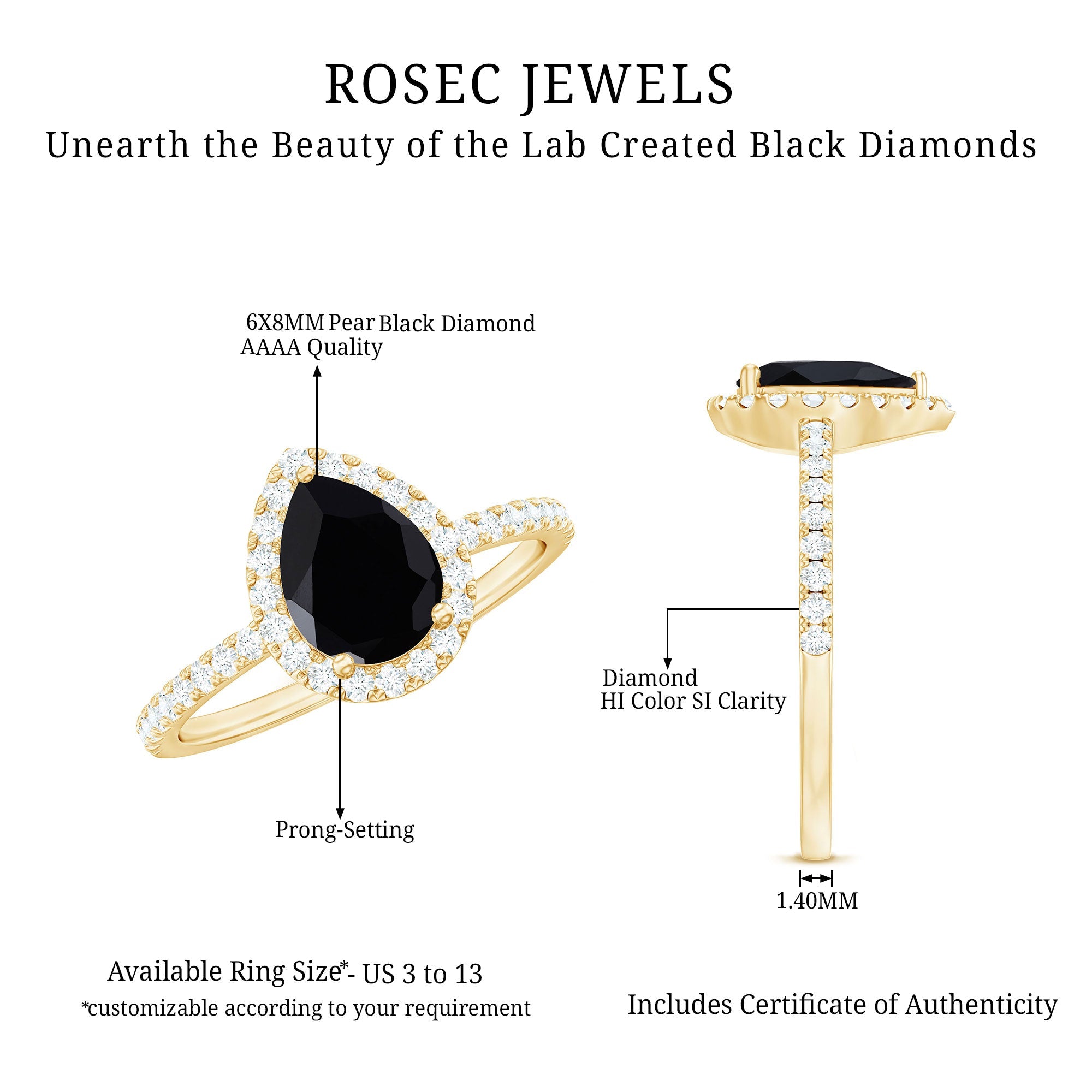 Minimal Created Black Diamond Engagement Ring with Diamond Accent