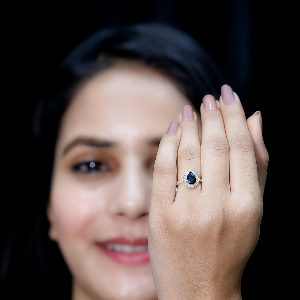 Minimal Created Black Diamond Engagement Ring with Diamond Accent