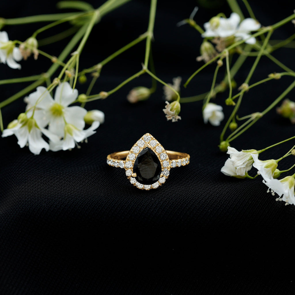 Minimal Created Black Diamond Engagement Ring with Diamond Accent