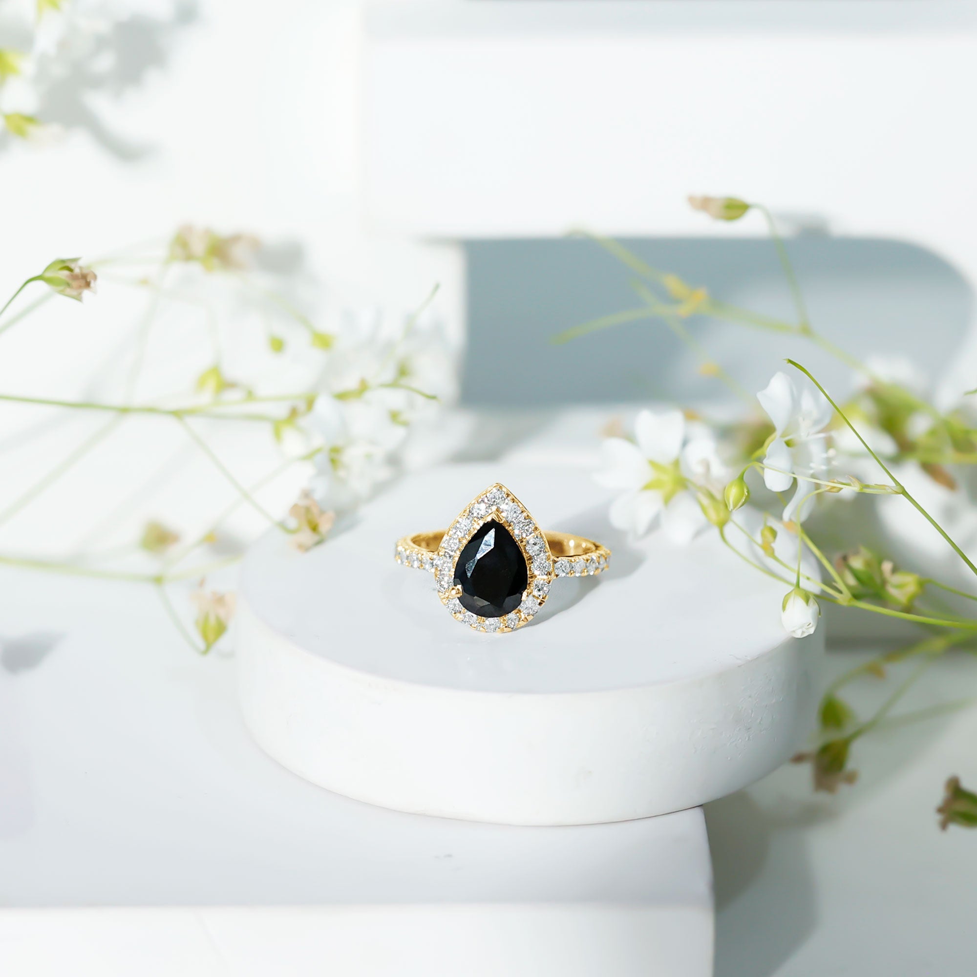 Minimal Created Black Diamond Engagement Ring with Diamond Accent