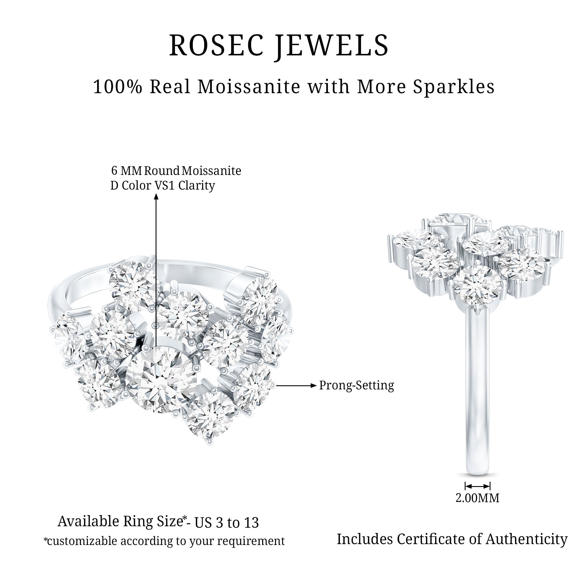 Round Cut Moissanite Statement Ring for Women