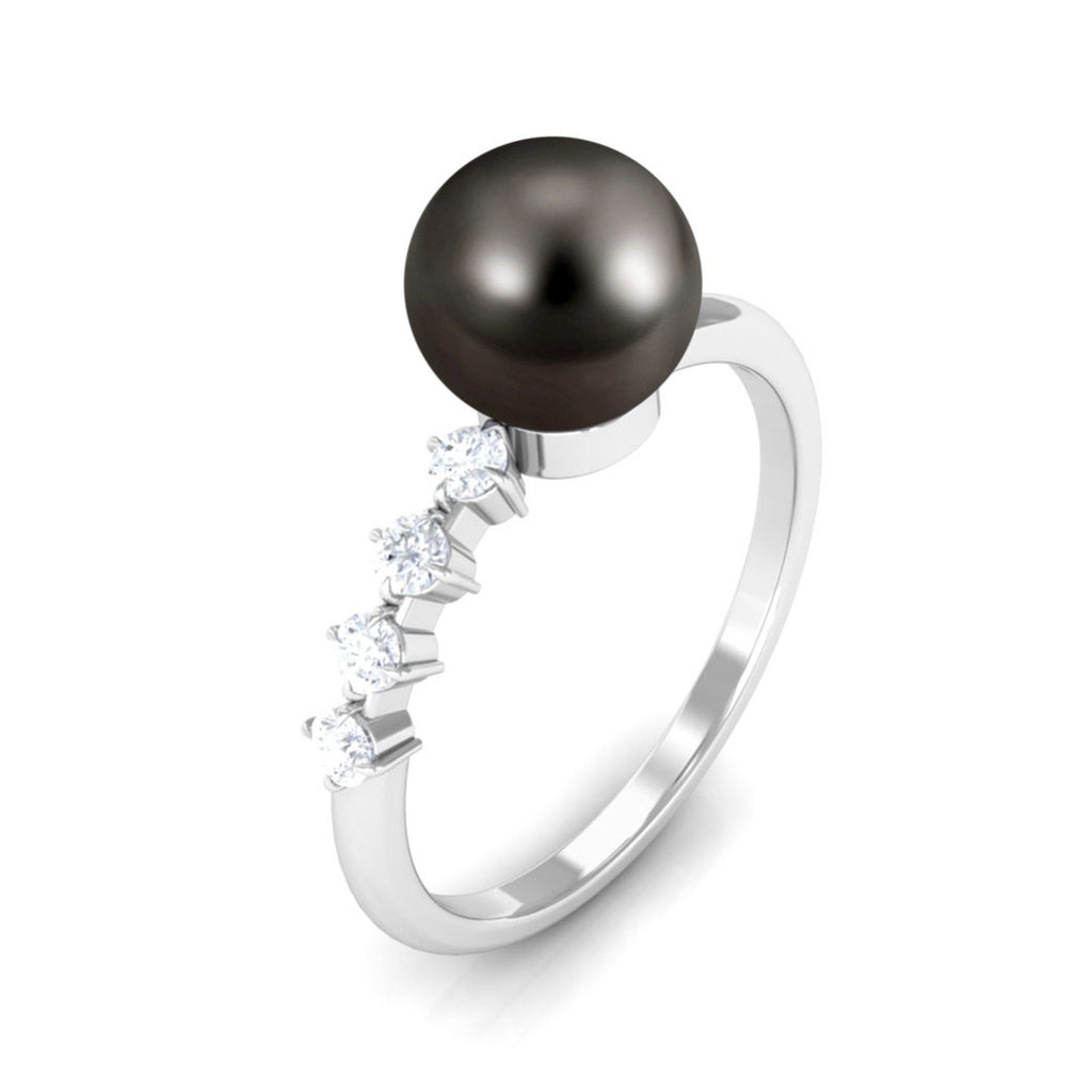Designer Tahitian Pearl Solitaire Engagement Ring with Diamond