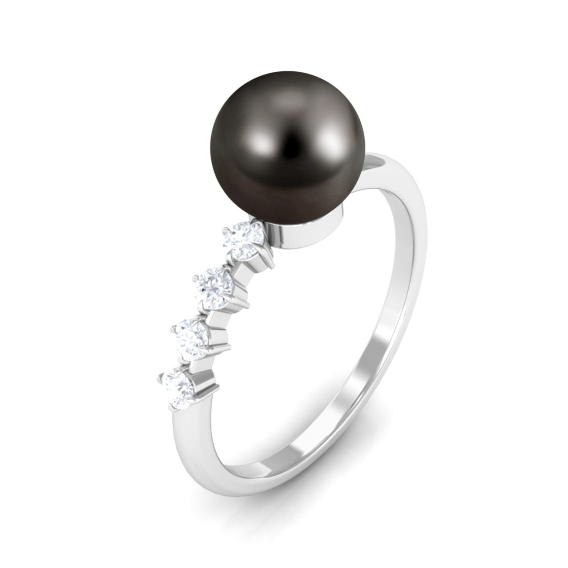 Designer Tahitian Pearl Solitaire Engagement Ring with Diamond
