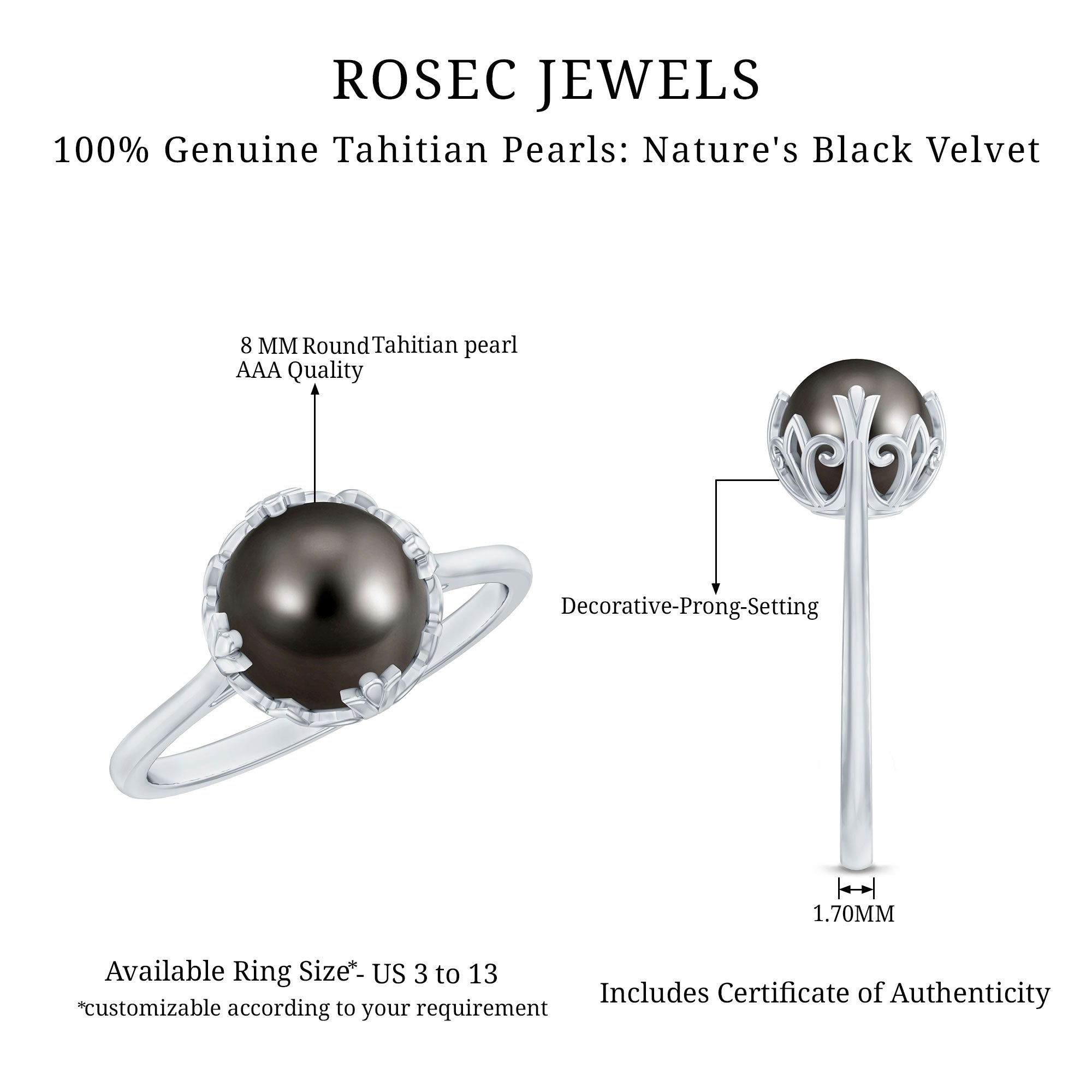 Handpicked Genuine Black Tahitian Pearl Engagement Ring