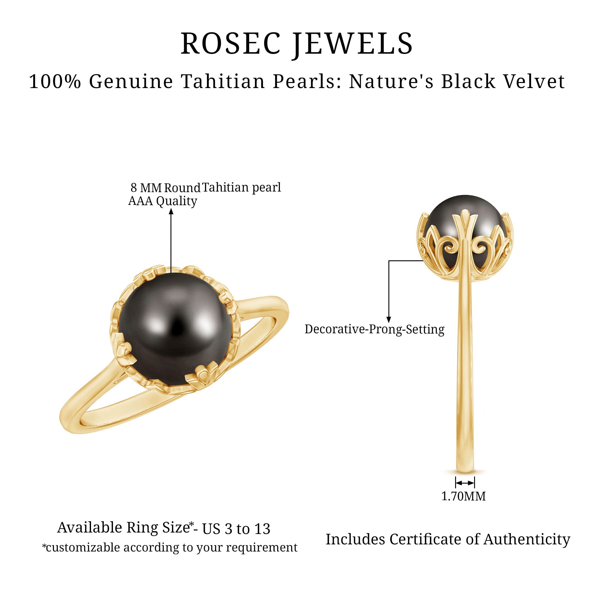 Handpicked Genuine Black Tahitian Pearl Engagement Ring
