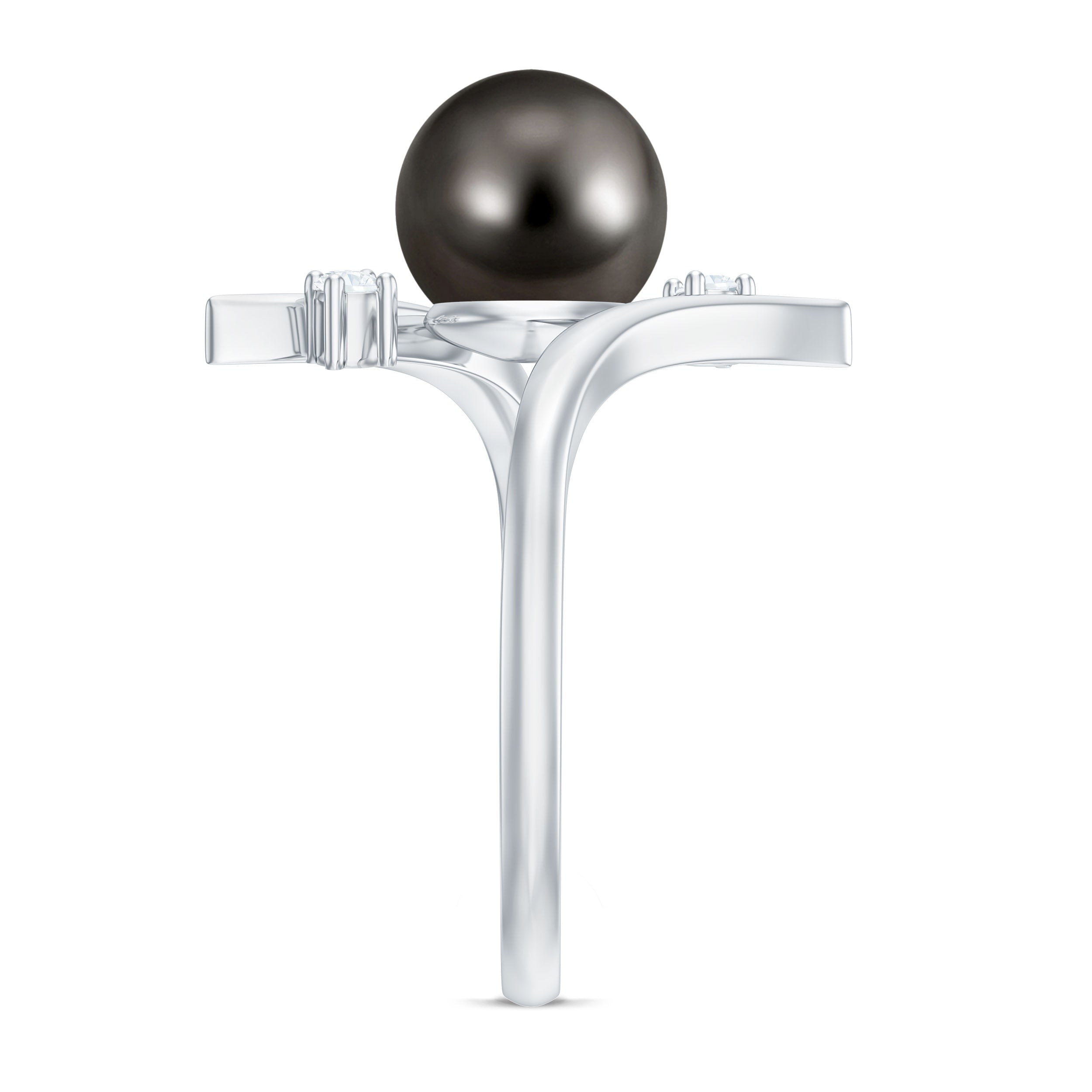 Tahitian Black Pearl Bypass Engagement Ring with Diamond