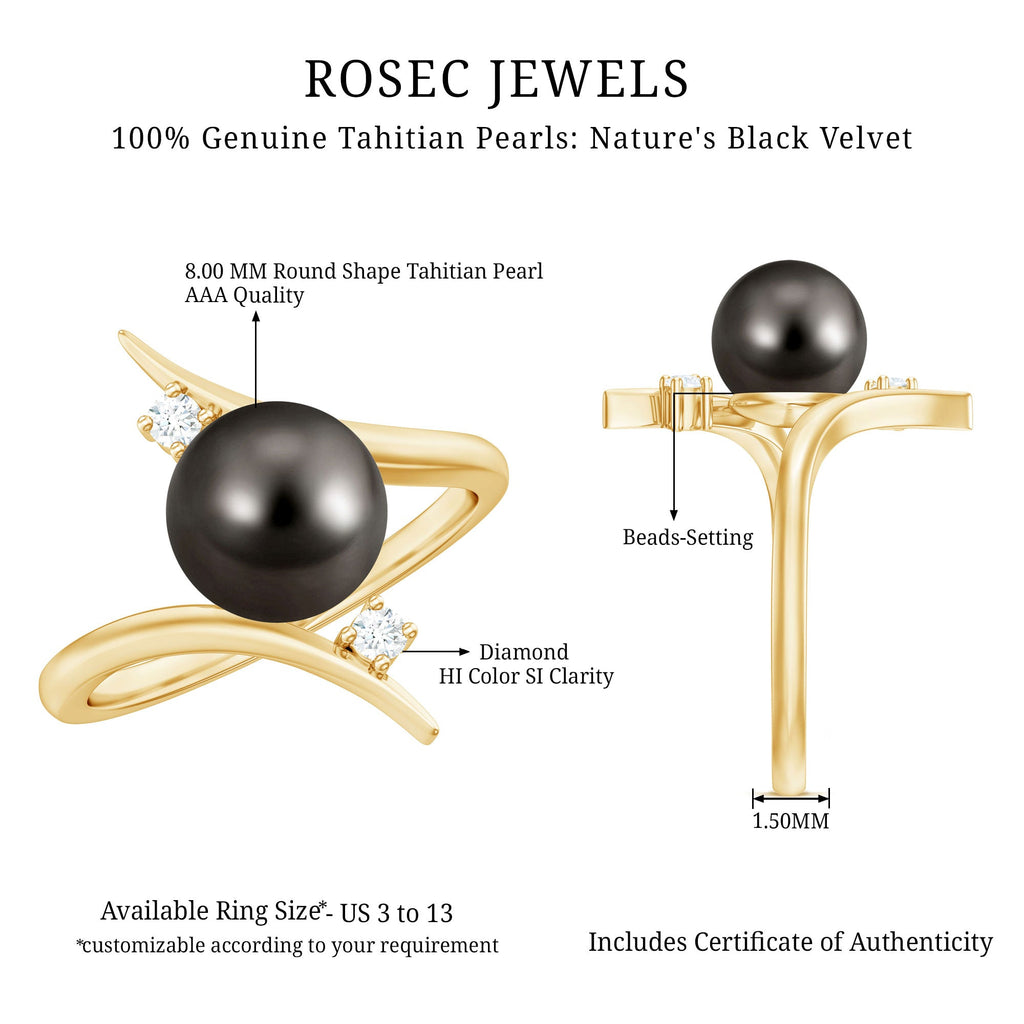 Tahitian Black Pearl Bypass Engagement Ring with Diamond