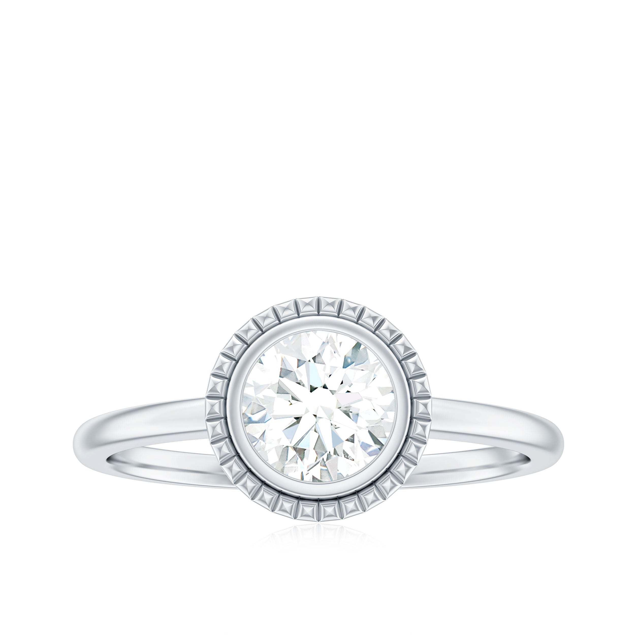 6mm Round Moissanite Solitaire Engagement Ring in Bezel Setting