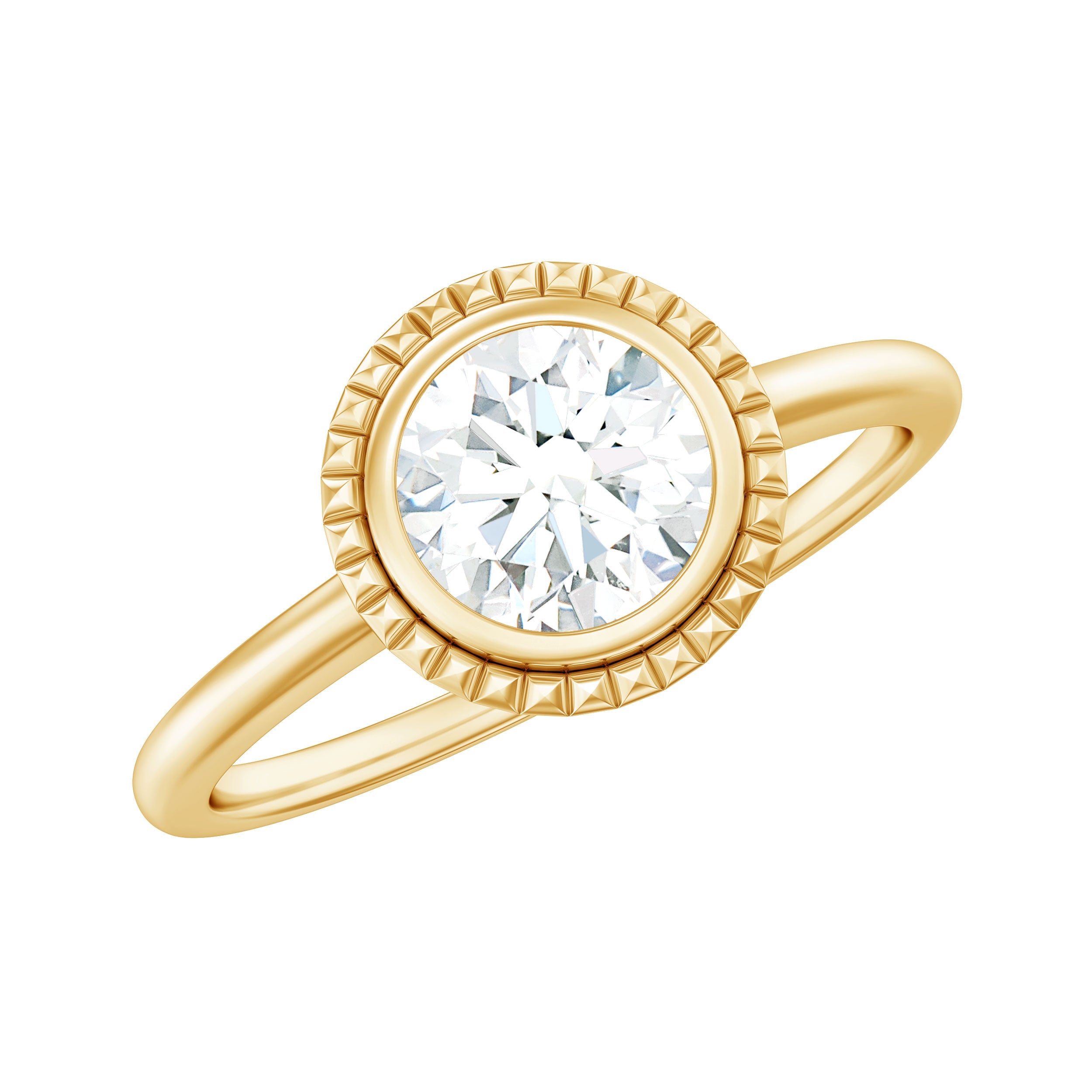 6mm Round Moissanite Solitaire Engagement Ring in Bezel Setting