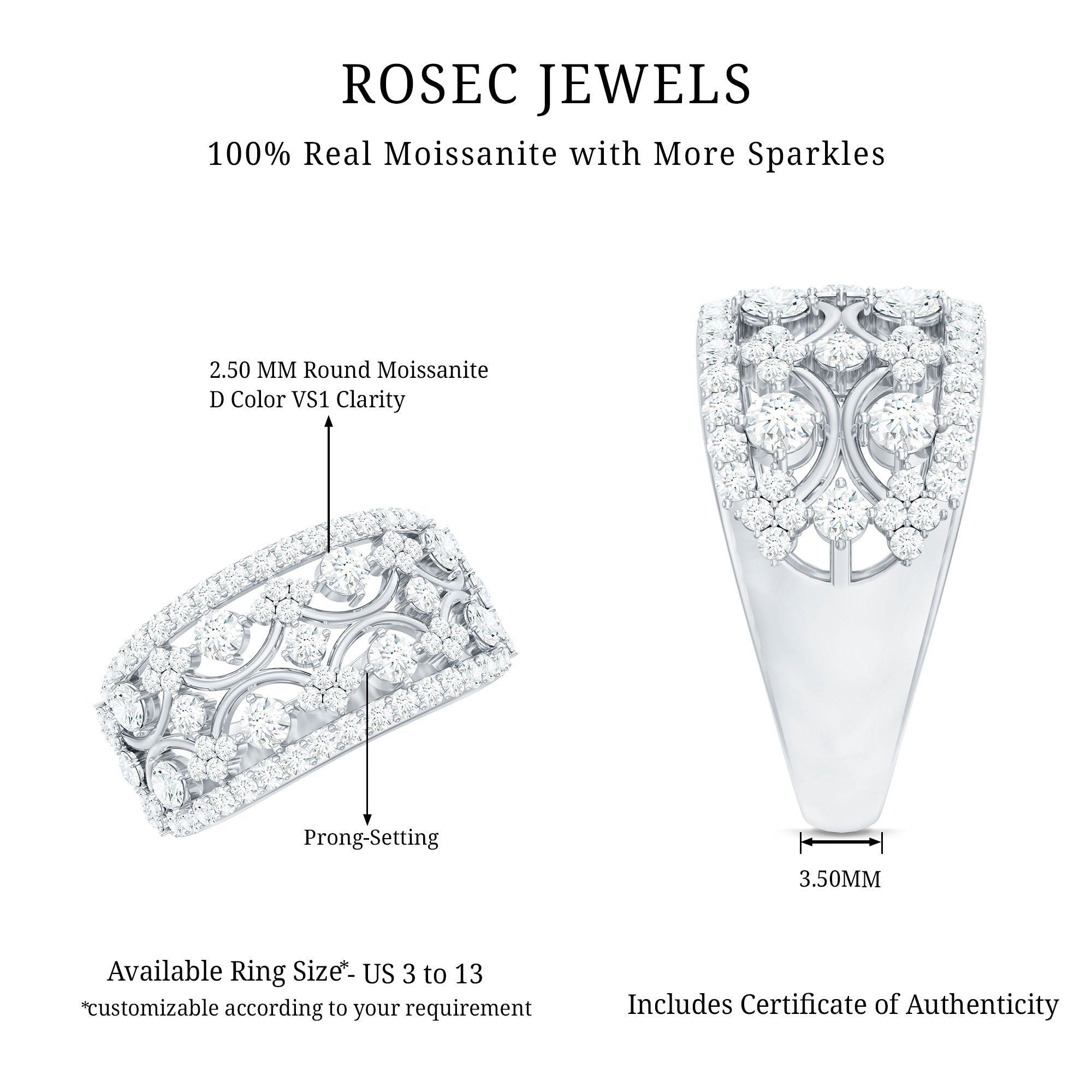 Certified Moissanite Vintage Wedding Band Ring
