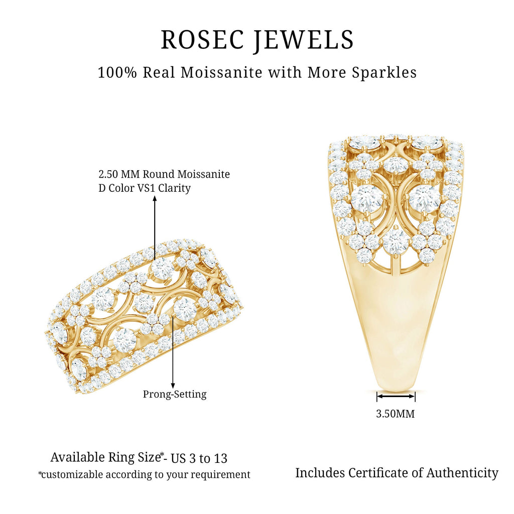 Certified Moissanite Vintage Wedding Band Ring