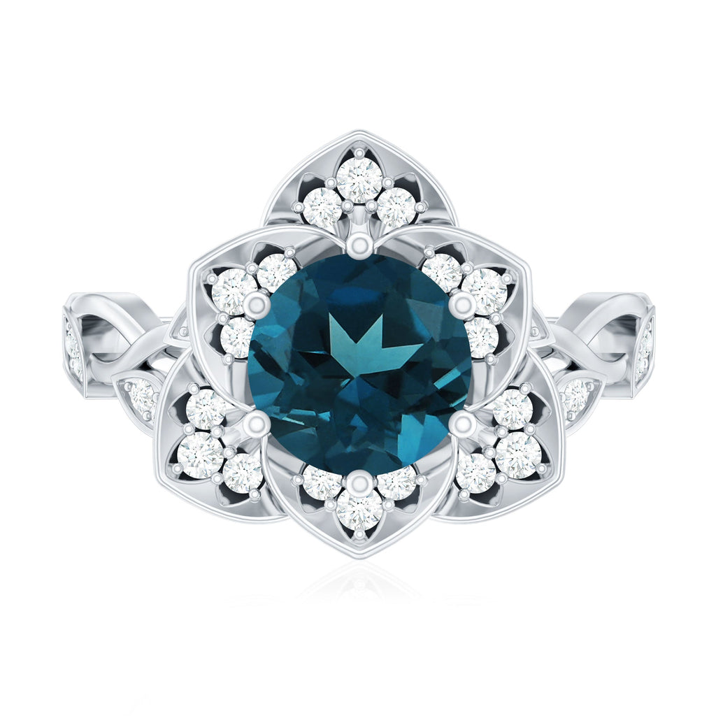 London Blue Topaz and Diamond Cocktail Flower Engagement Ring