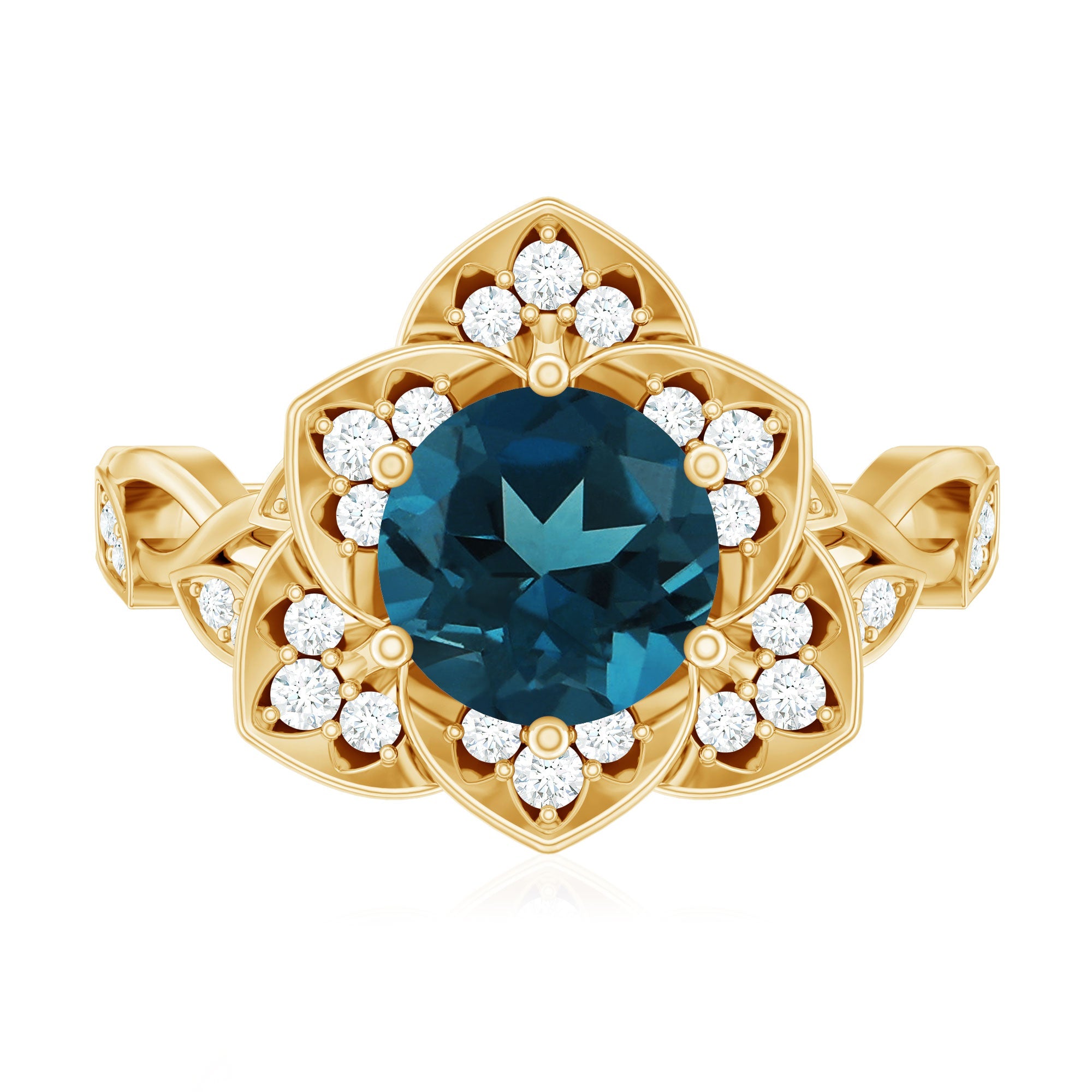 London Blue Topaz and Diamond Cocktail Flower Engagement Ring