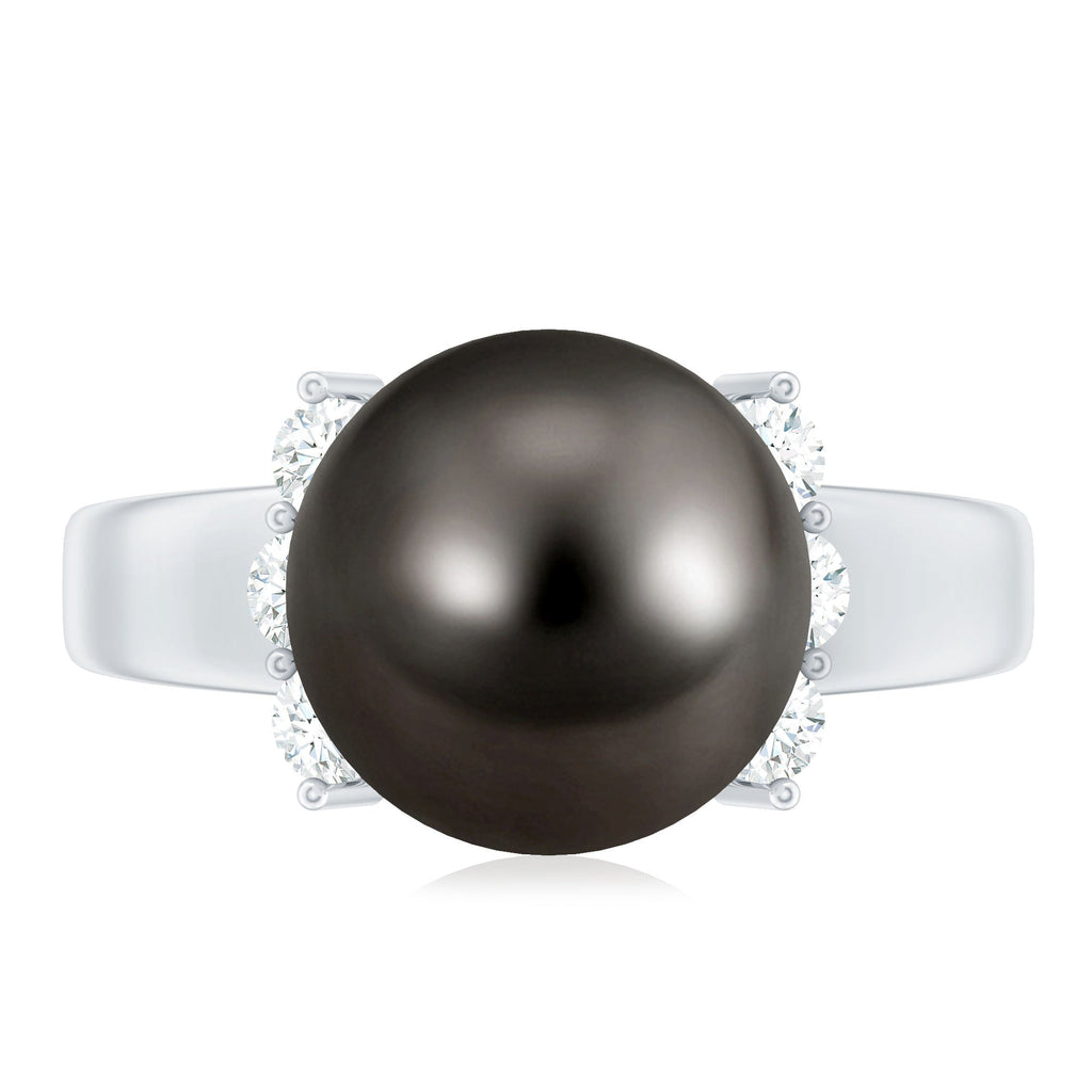 7.50 Carat Real Tahitian Black Pearl Solitaire Engagement Ring