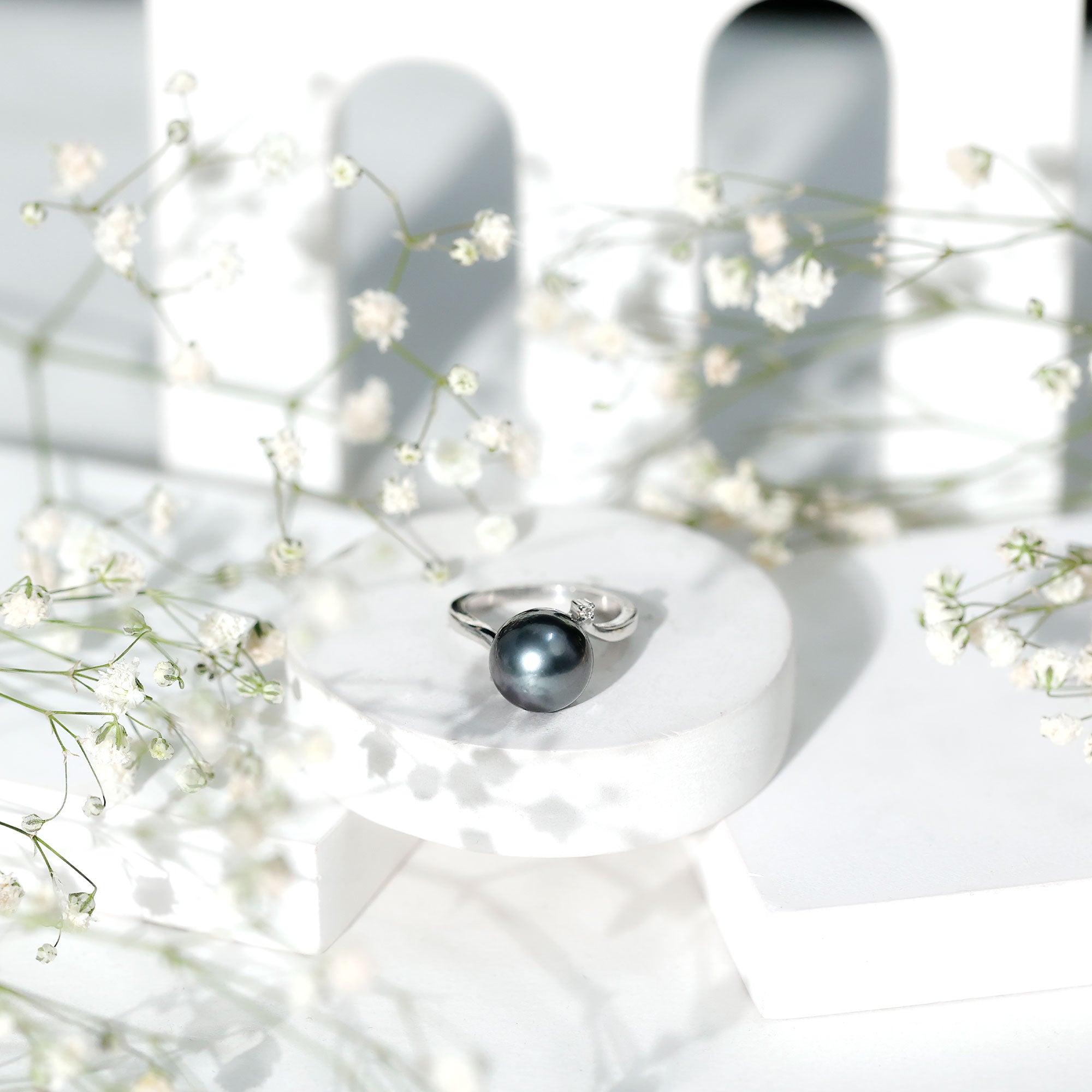 Tahitian Pearl Solitaire Bypass Engagement Ring with Diamond