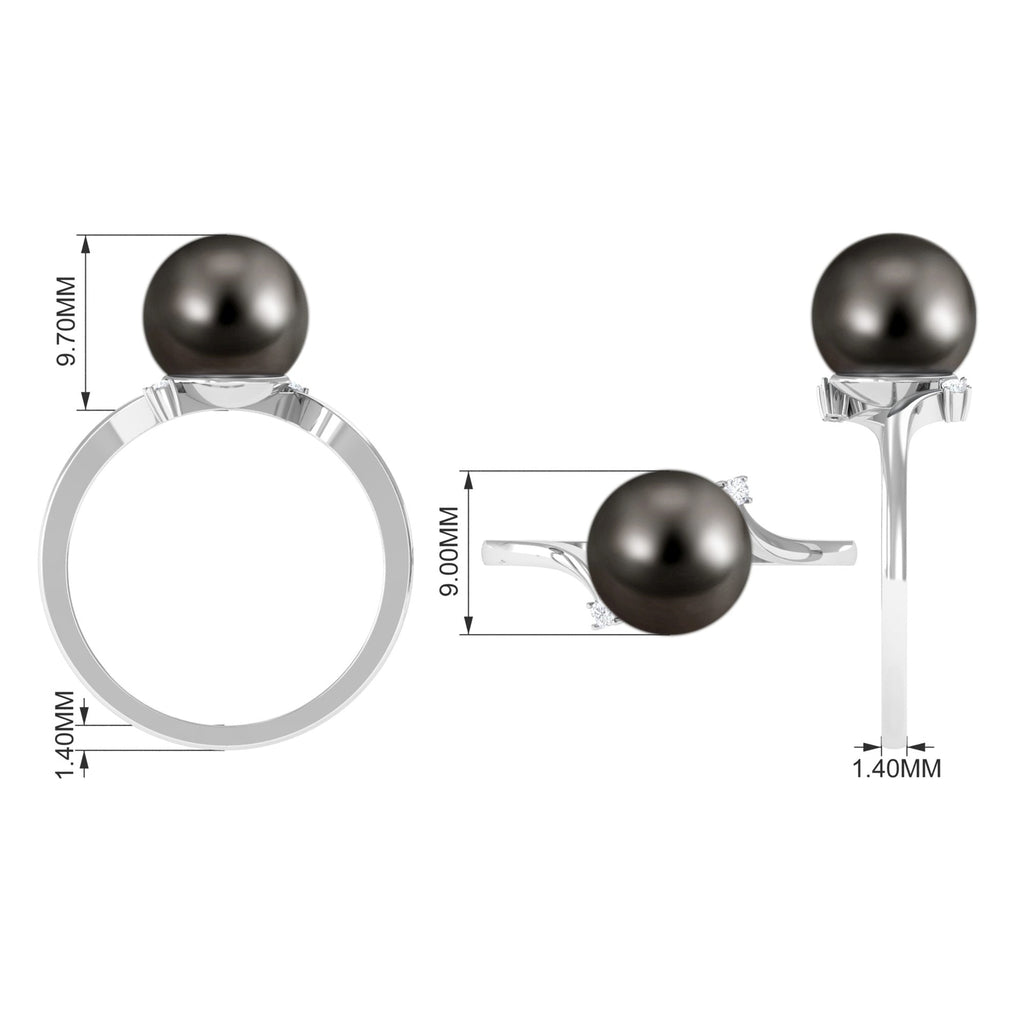Tahitian Pearl Solitaire Bypass Engagement Ring with Diamond