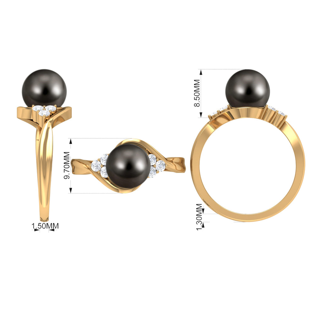 Bypass Tahitian Pearl Engagement Ring with Diamond Trio