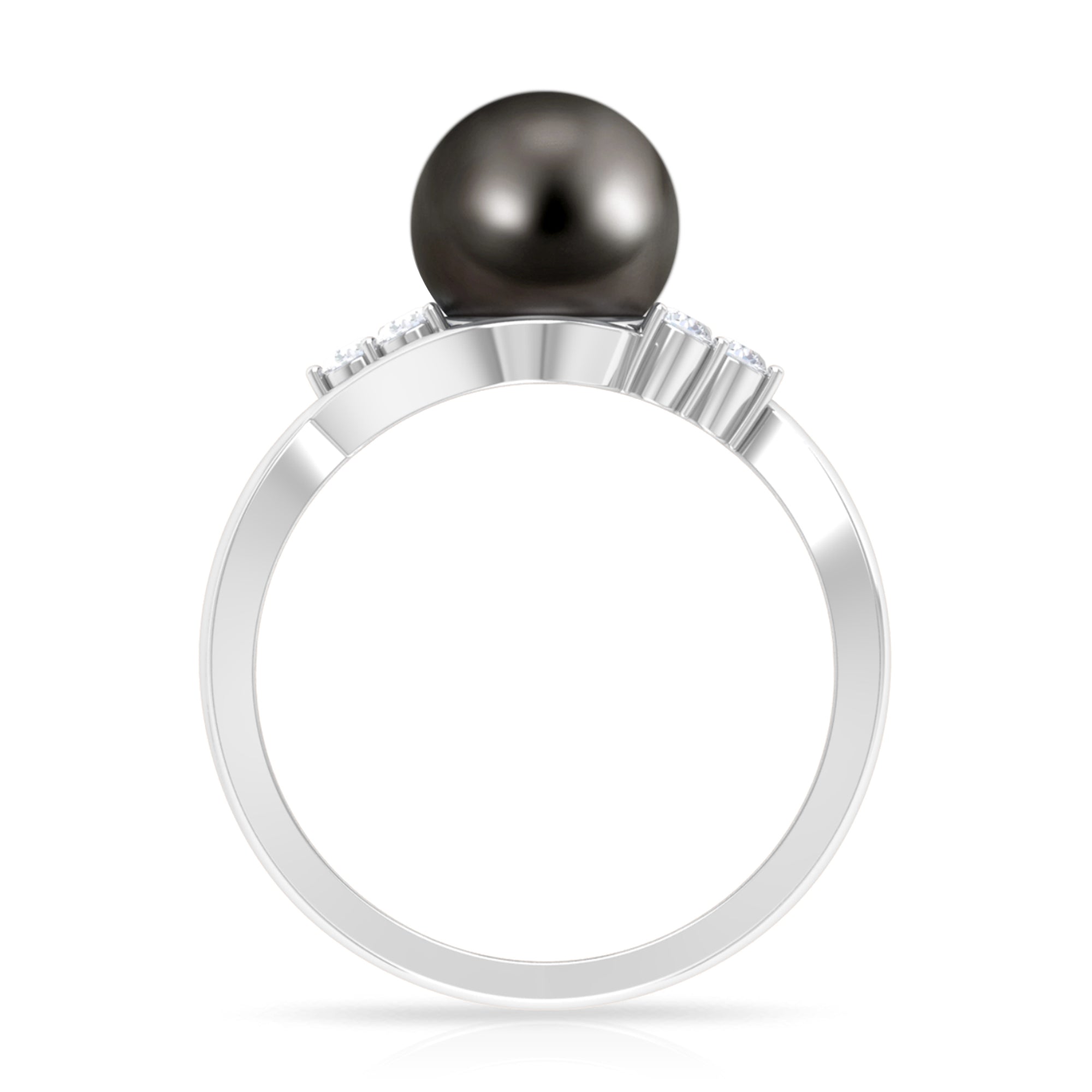 Bypass Tahitian Pearl Engagement Ring with Diamond Trio