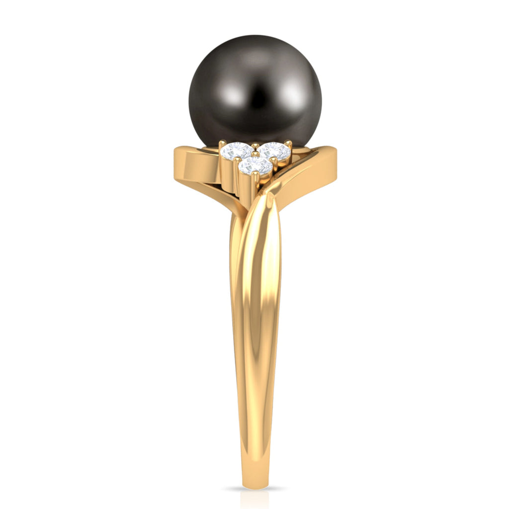 Bypass Tahitian Pearl Engagement Ring with Diamond Trio