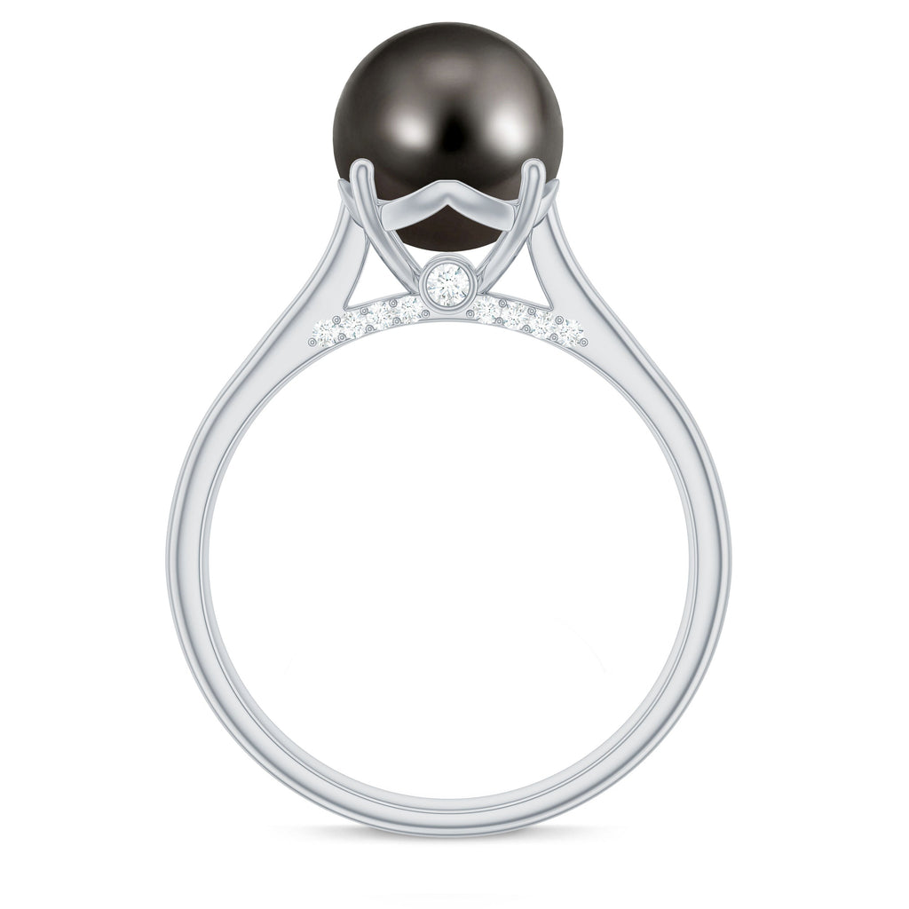 7.75 CT Classic Tahitian Pearl Solitaire Ring with Surprise Diamond