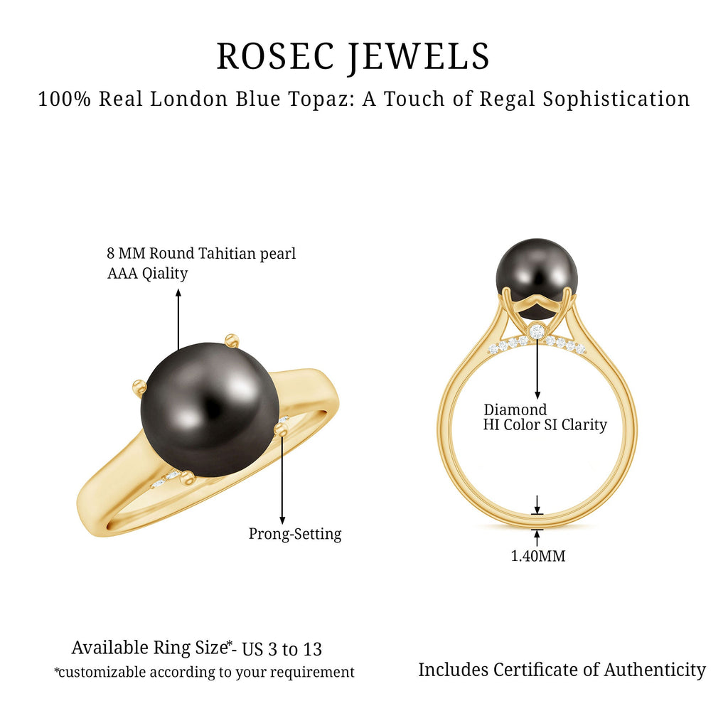 7.75 CT Classic Tahitian Pearl Solitaire Ring with Surprise Diamond