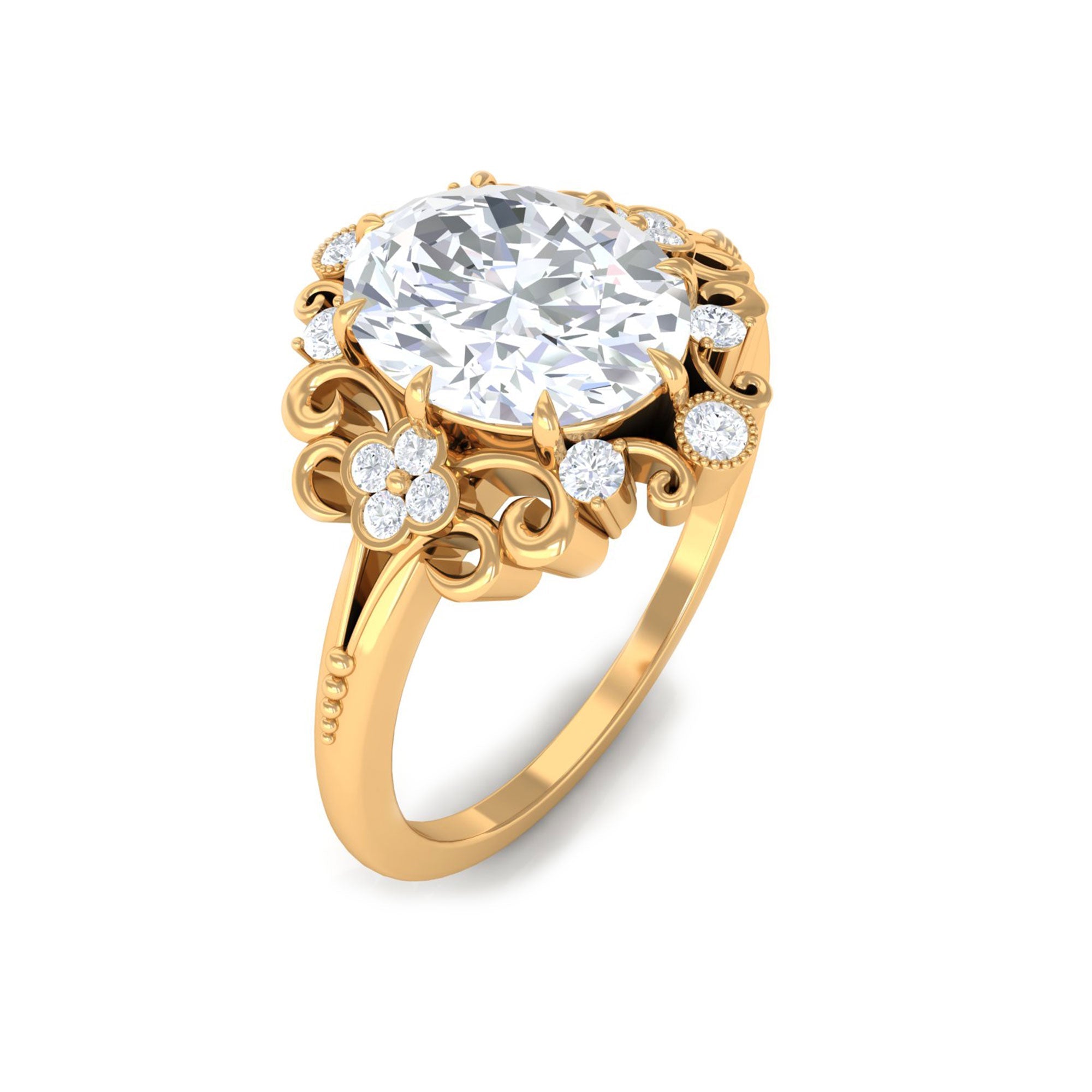 7X9mm Oval Cut Certified Moissanite Vintage Statement Ring