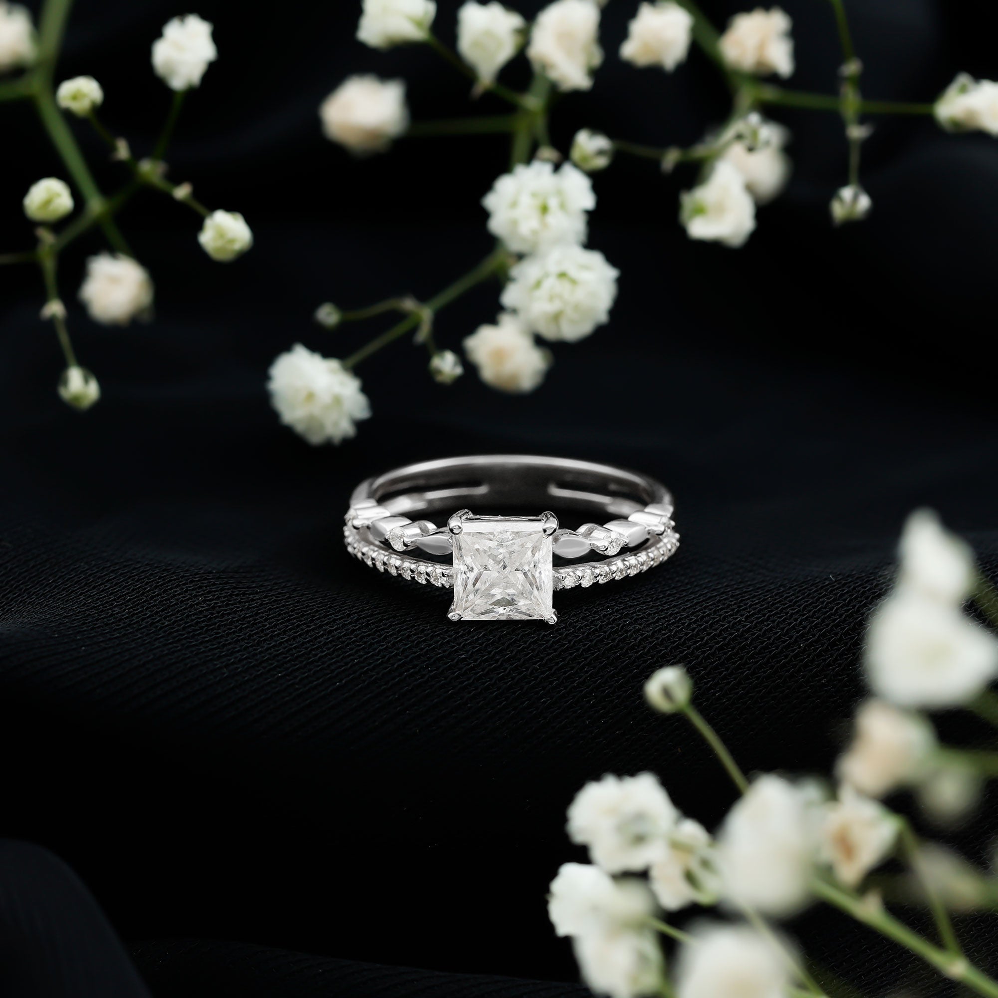 Moissanite Square Cut Engagement Ring With Certificate