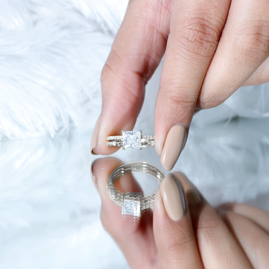 Moissanite Square Cut Engagement Ring With Certificate