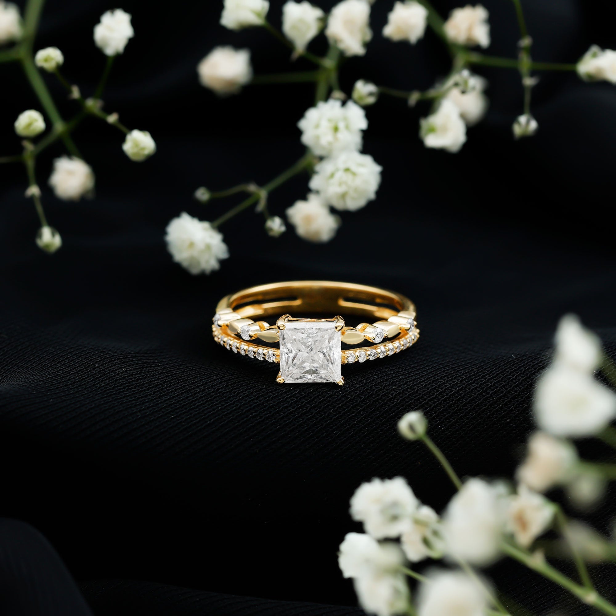 Moissanite Square Cut Engagement Ring With Certificate