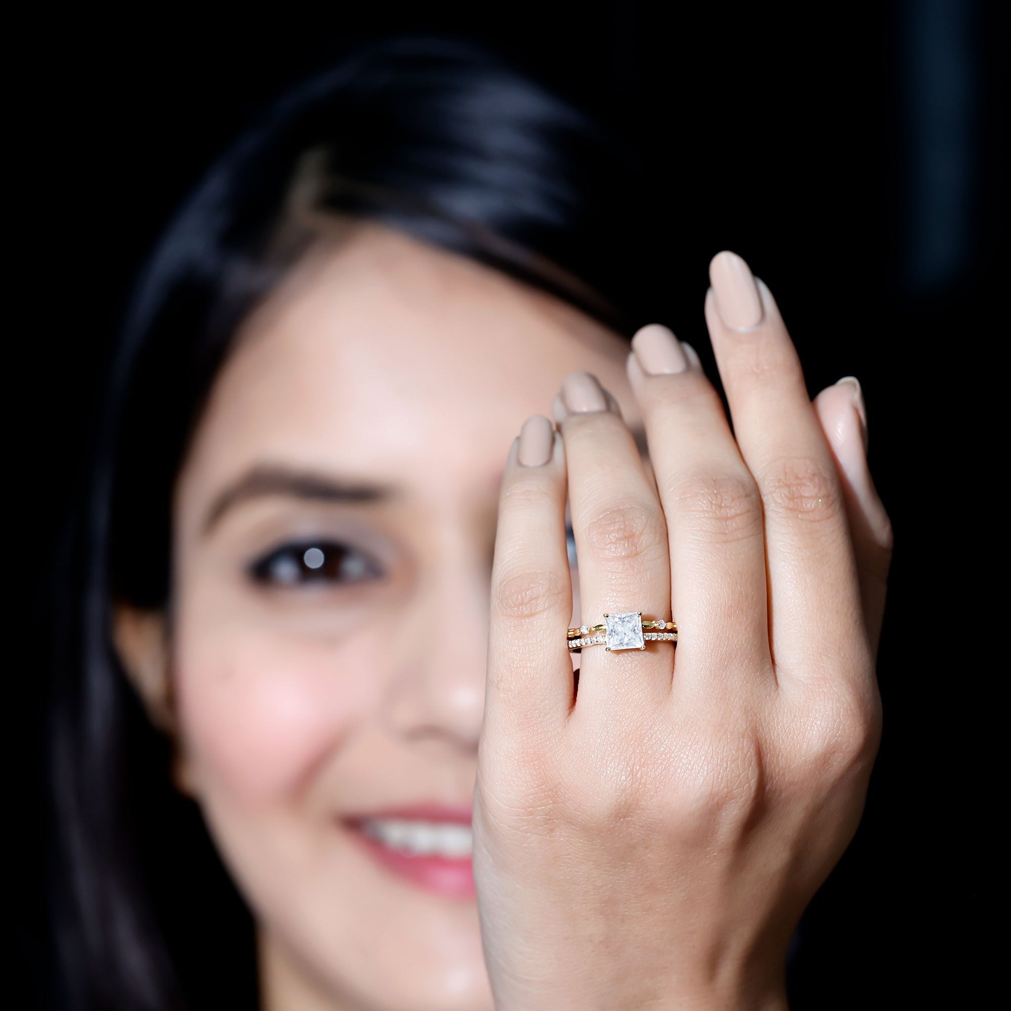 Moissanite Square Cut Engagement Ring With Certificate