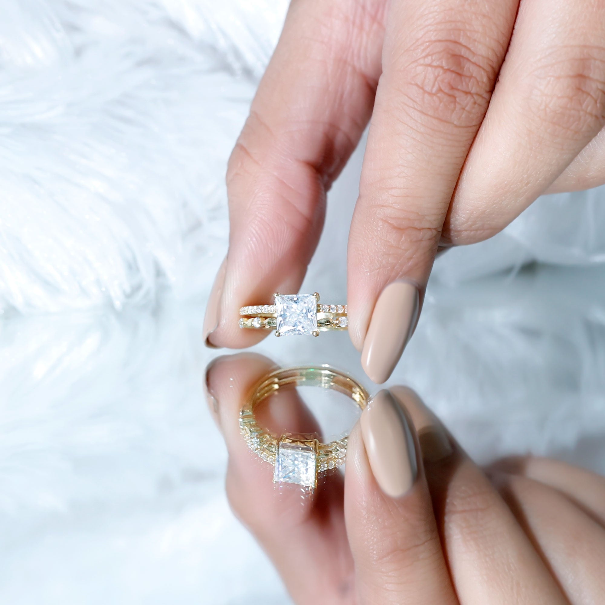 Moissanite Square Cut Engagement Ring With Certificate