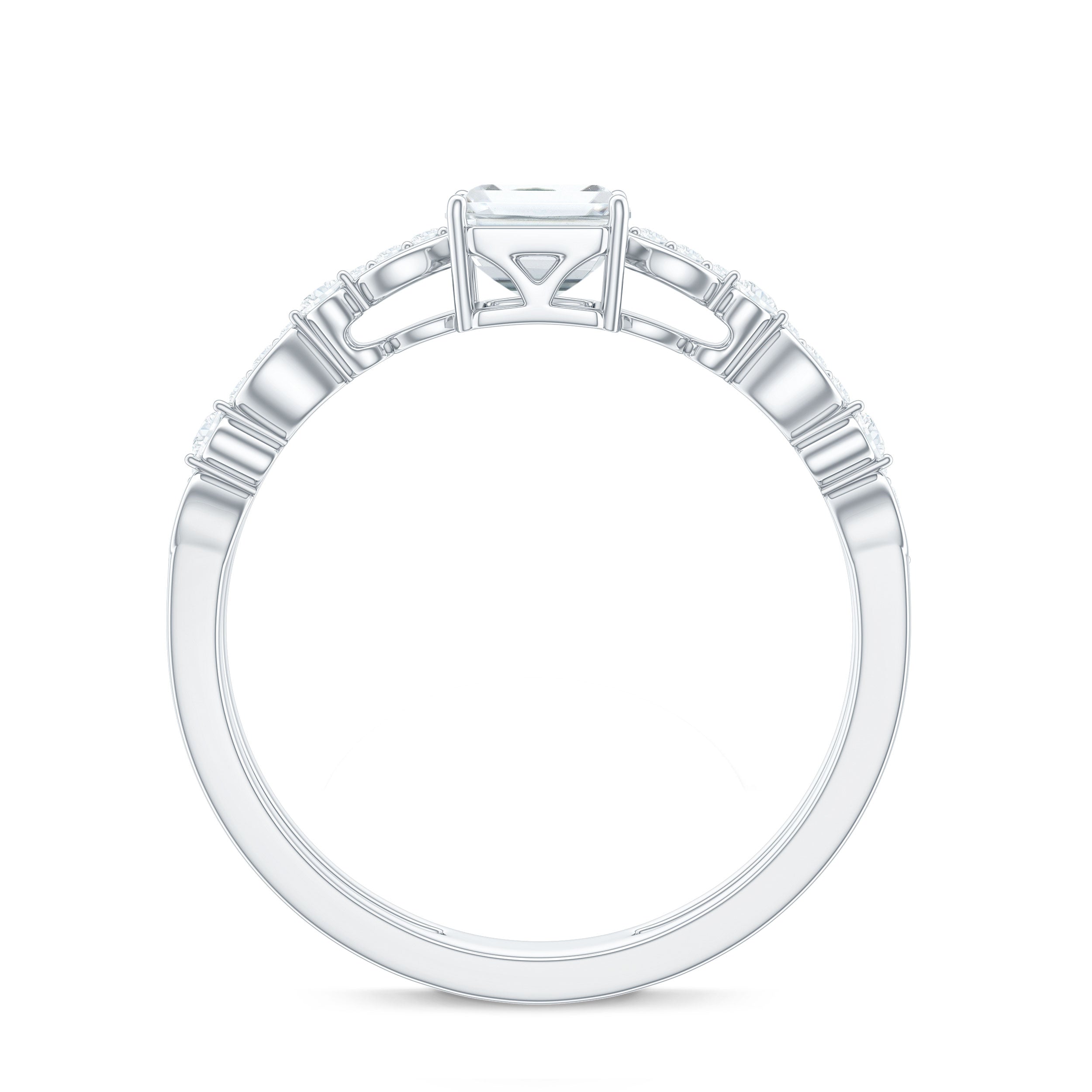 2 Carat Emerald Cut Moissanite Engagement Ring (D-VS1)
