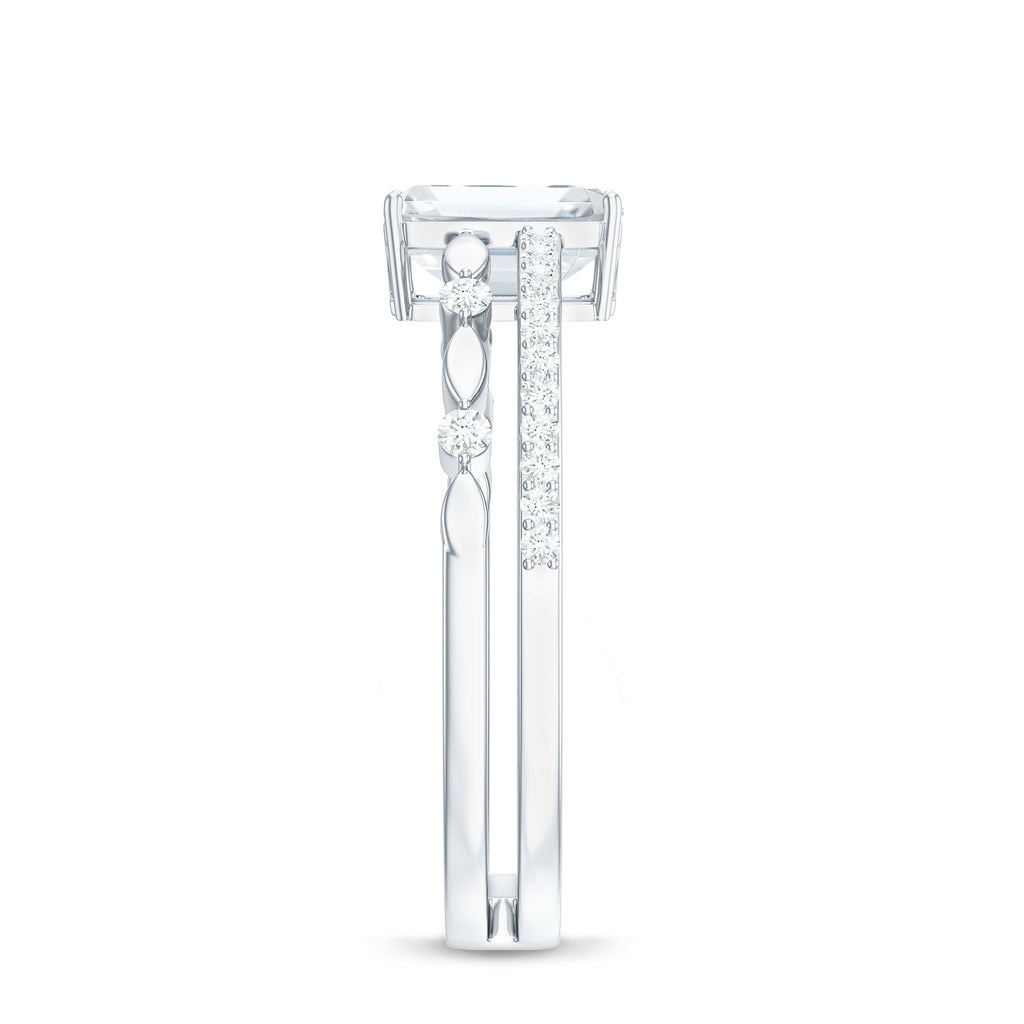 2 Carat Emerald Cut Moissanite Engagement Ring (D-VS1)