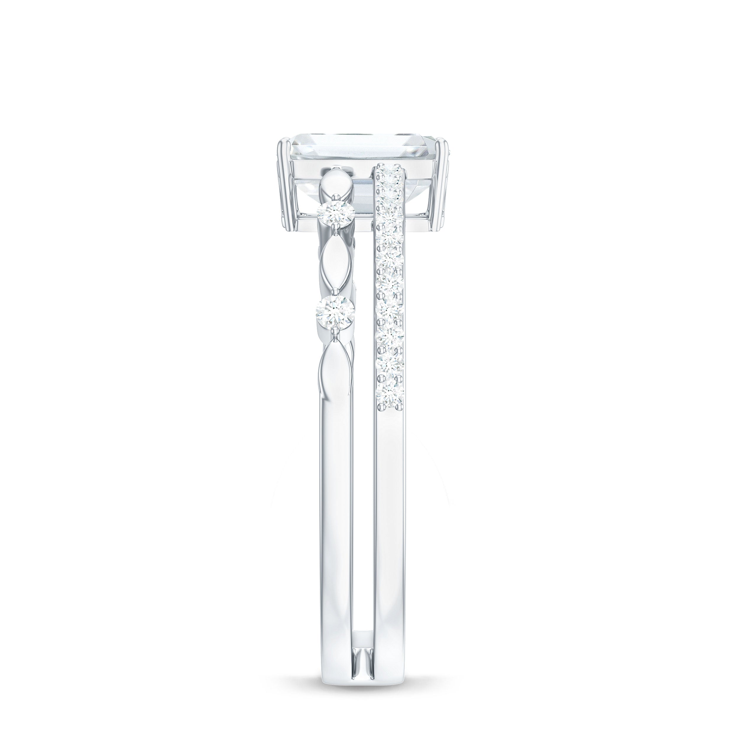 2 Carat Emerald Cut Moissanite Engagement Ring (D-VS1)