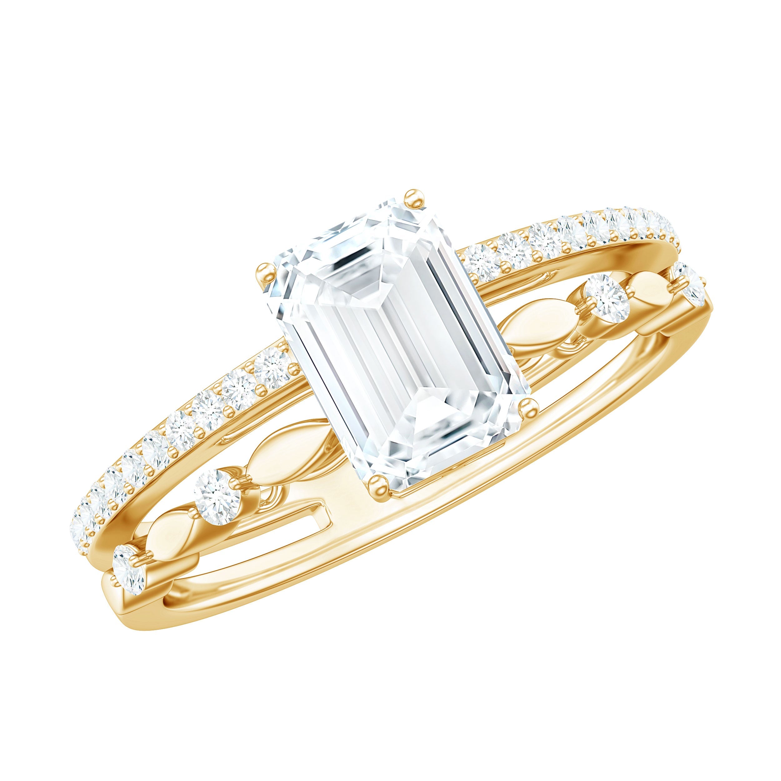 2 Carat Emerald Cut Moissanite Engagement Ring (D-VS1)
