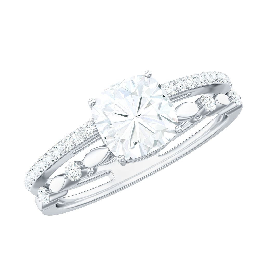 6mm Cushion Cut Moissanite Solitaire Double Band Engagement Ring