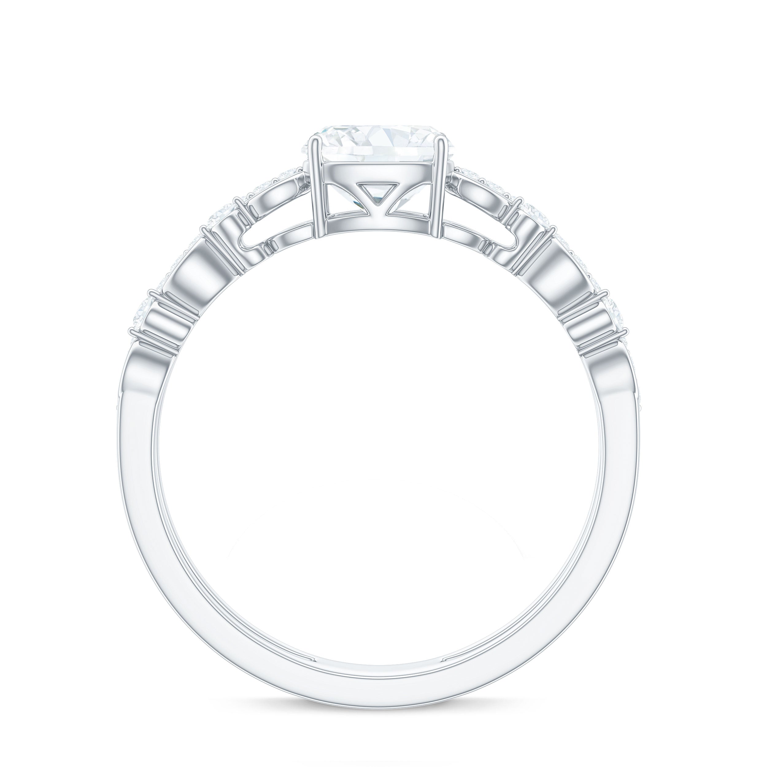 6mm Cushion Cut Moissanite Solitaire Double Band Engagement Ring