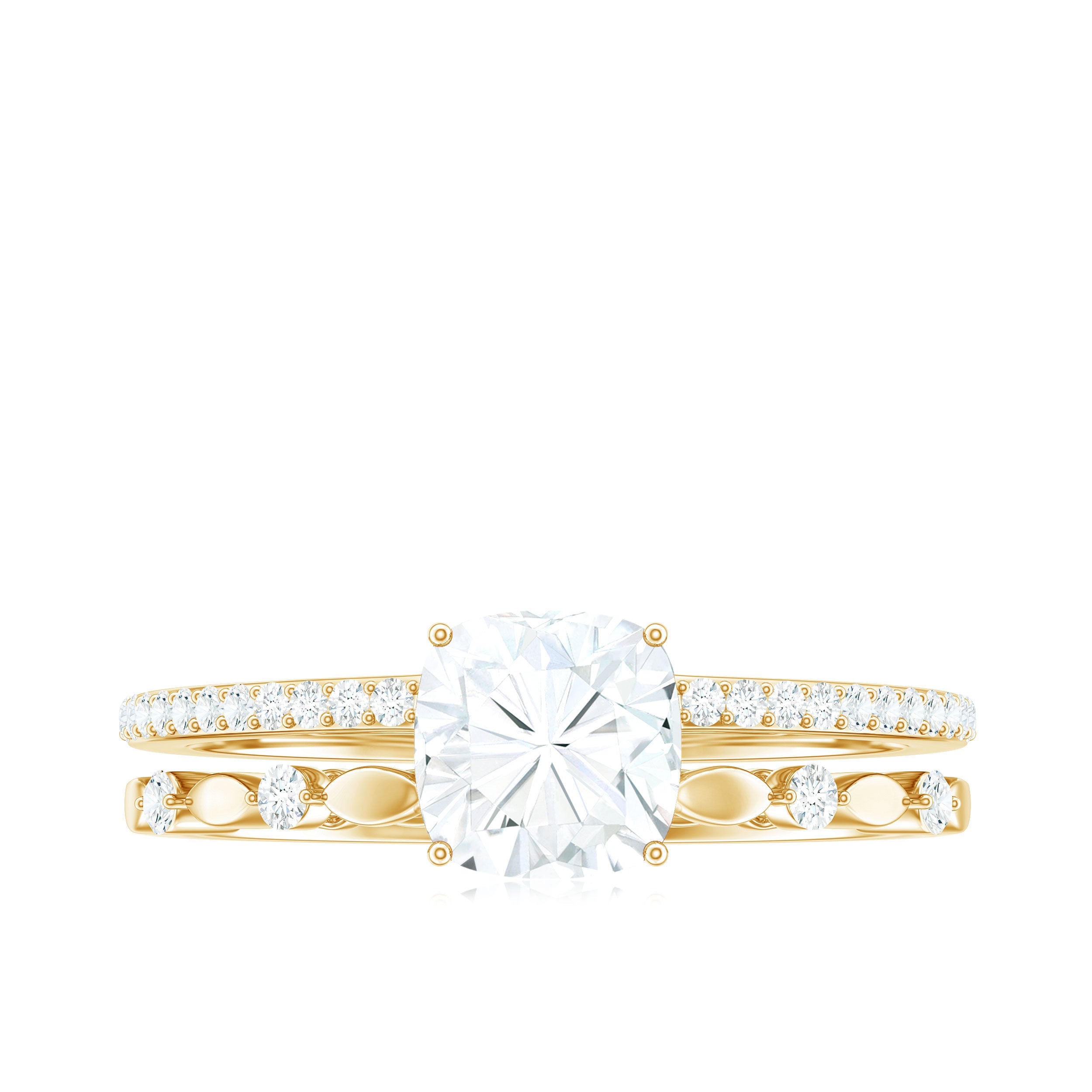 6mm Cushion Cut Moissanite Solitaire Double Band Engagement Ring
